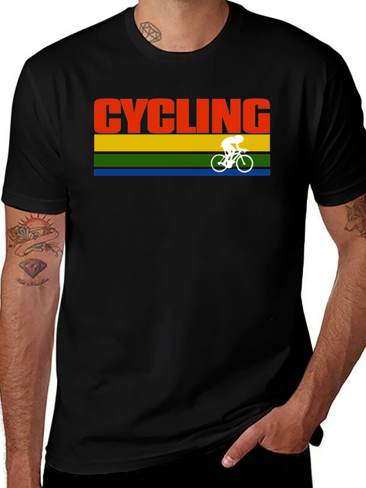 Cycling Retro Stripe Graphic T-Shirt - Black