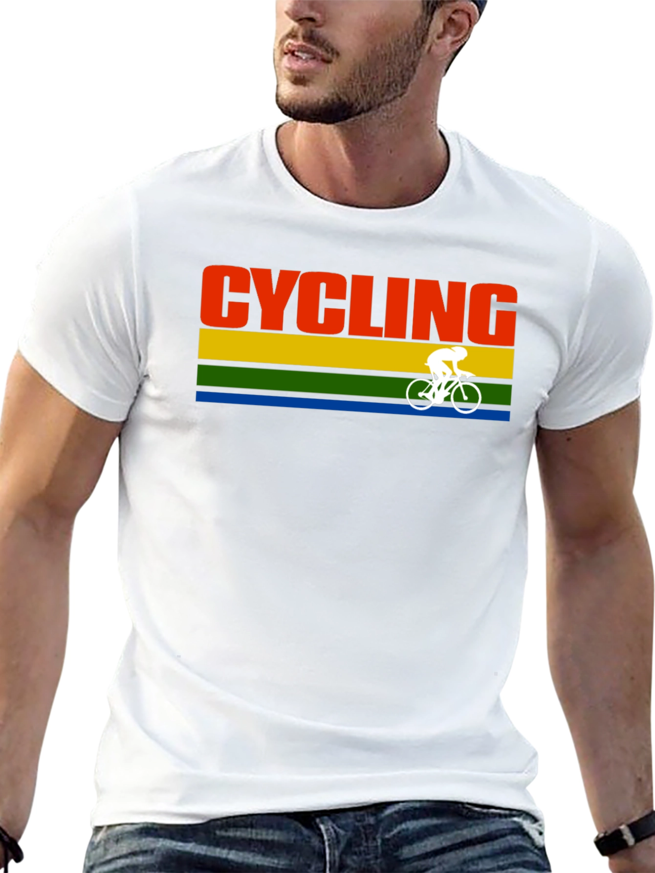 Cycling Retro Stripe Graphic T-Shirt - Black