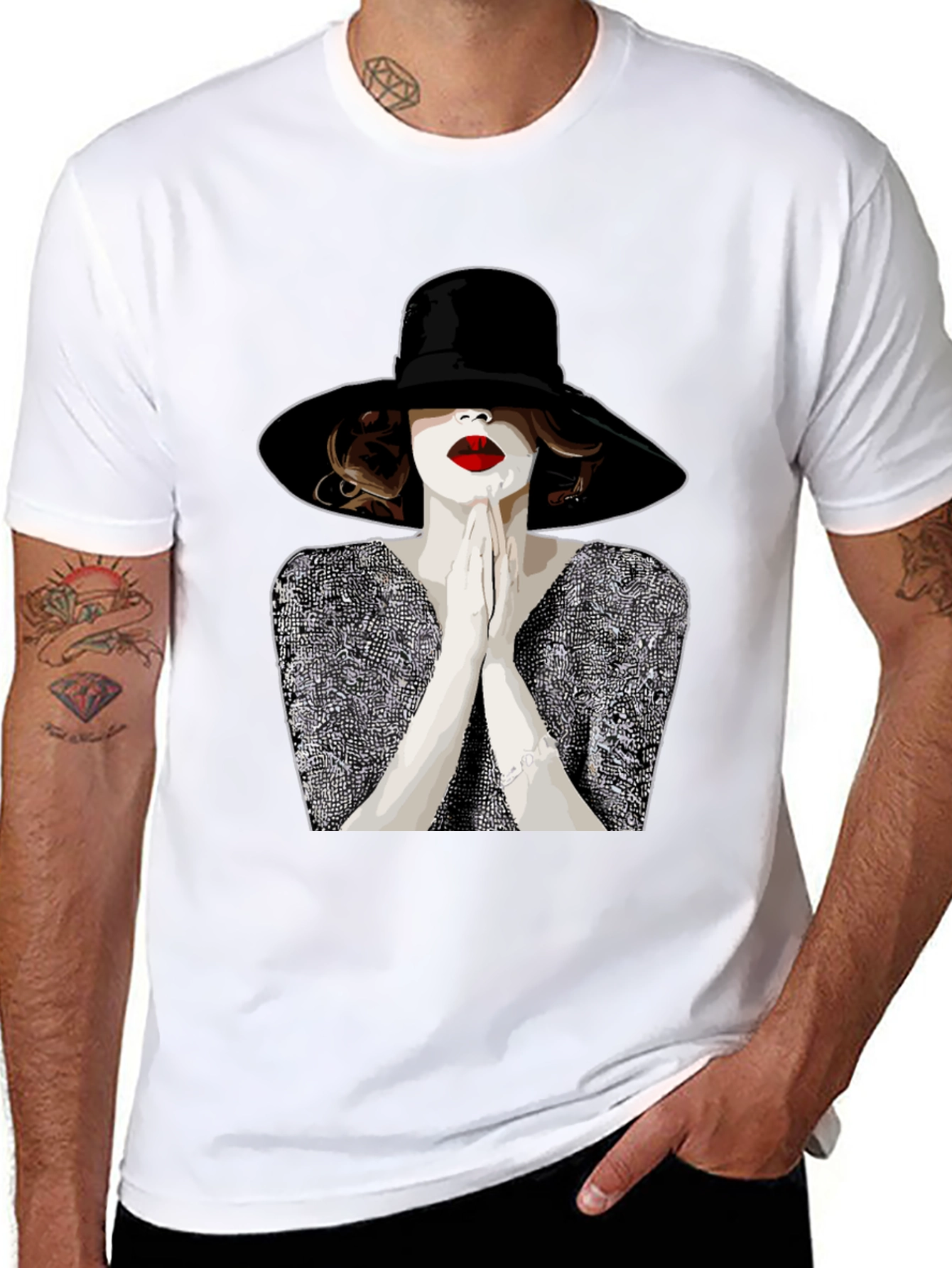 Stylish Graphic Tee - Woman with Hat