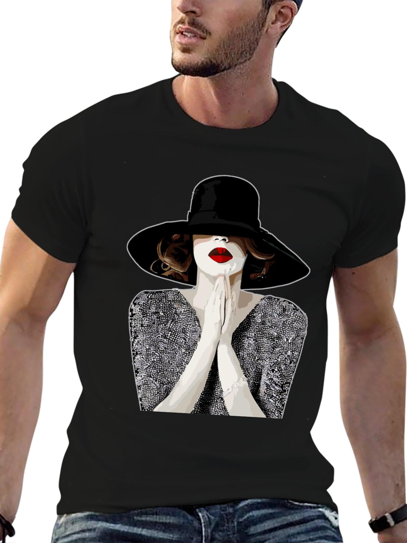 Stylish Graphic Tee - Woman with Hat