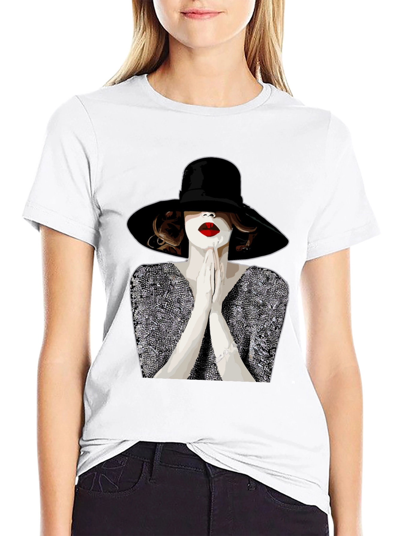 Stylish Graphic Tee - Woman with Hat