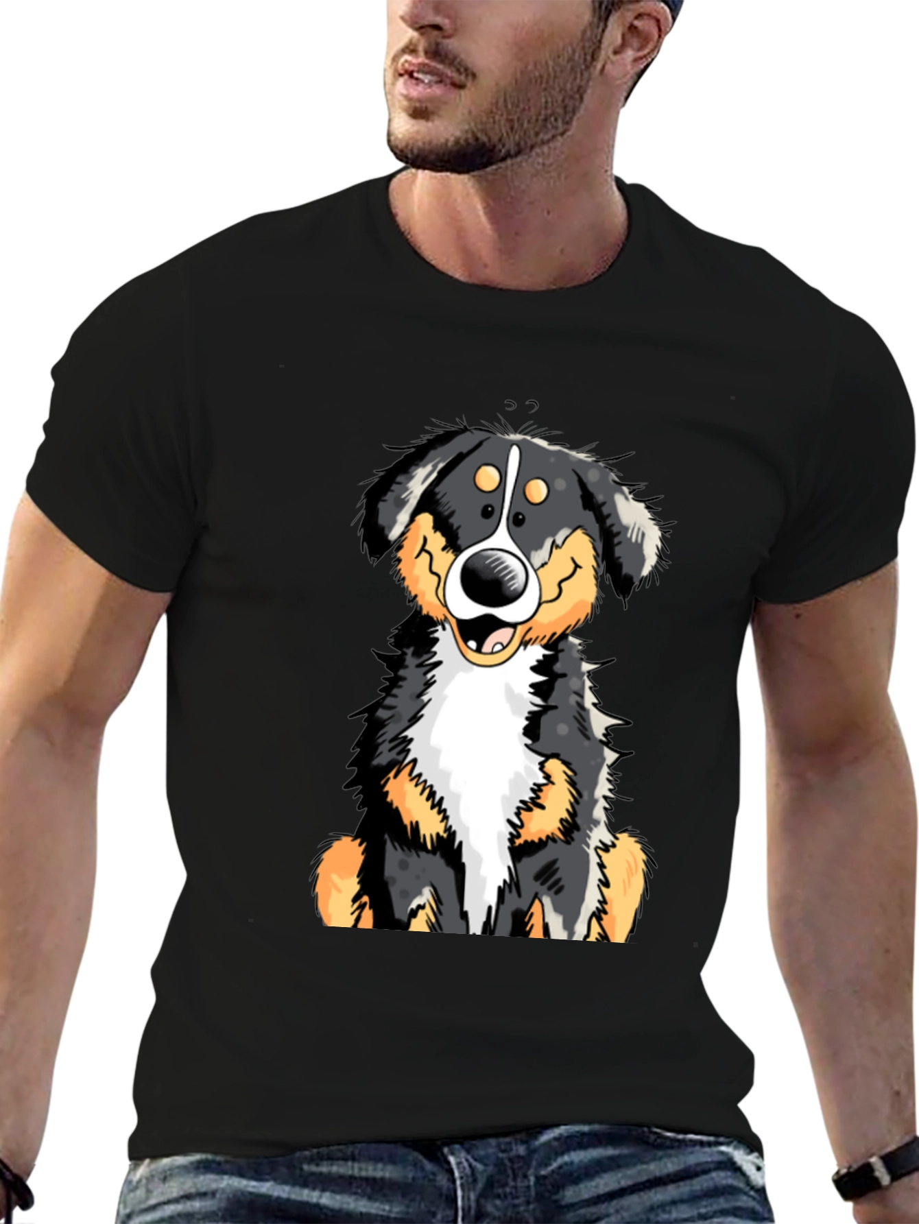 Bernese Mountain Dog Graphic Tee - Black Cotton T-Shirt