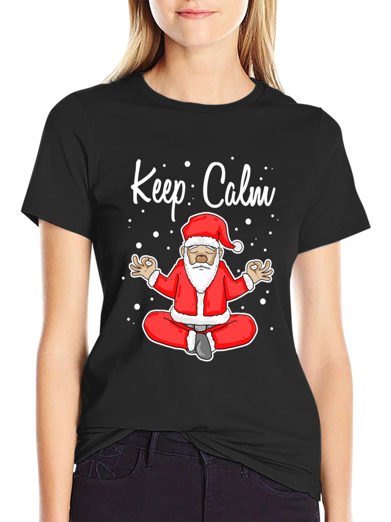 Keep Calm Santa T-Shirt - Christmas Yoga Design