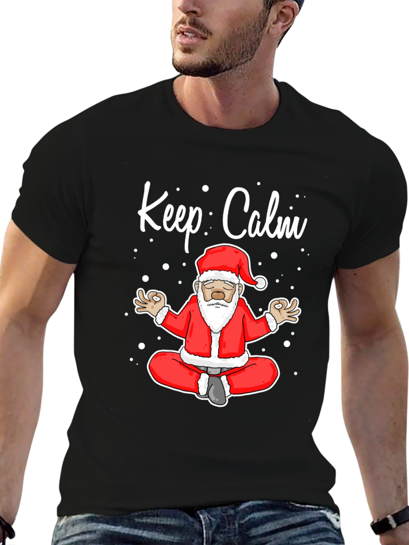 Keep Calm Santa T-Shirt - Christmas Yoga Design