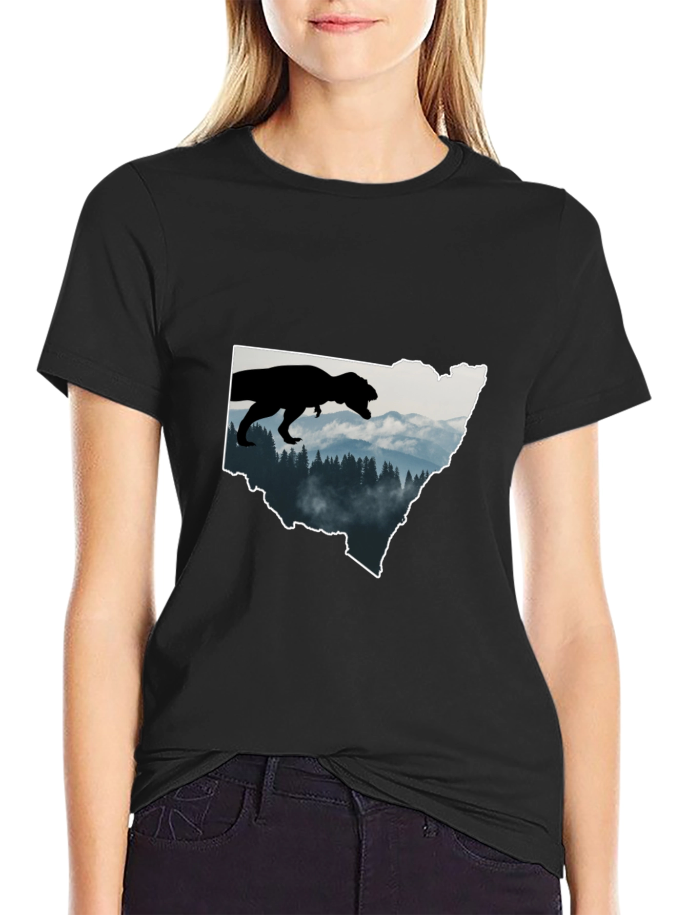 Dino Landscape Graphic Tee - Black Cotton T-Shirt