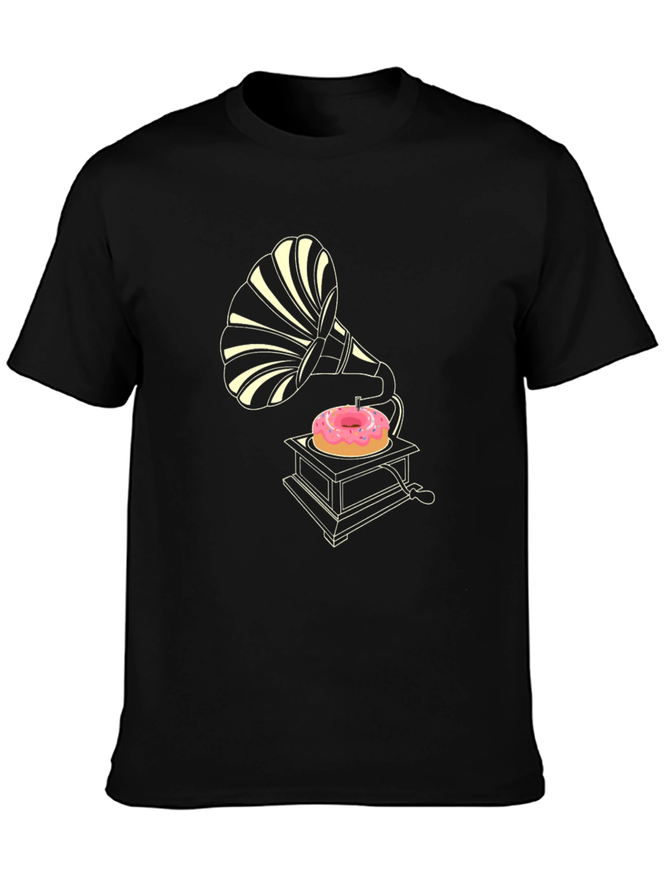 Retro Donut Gramophone Black T-Shirt