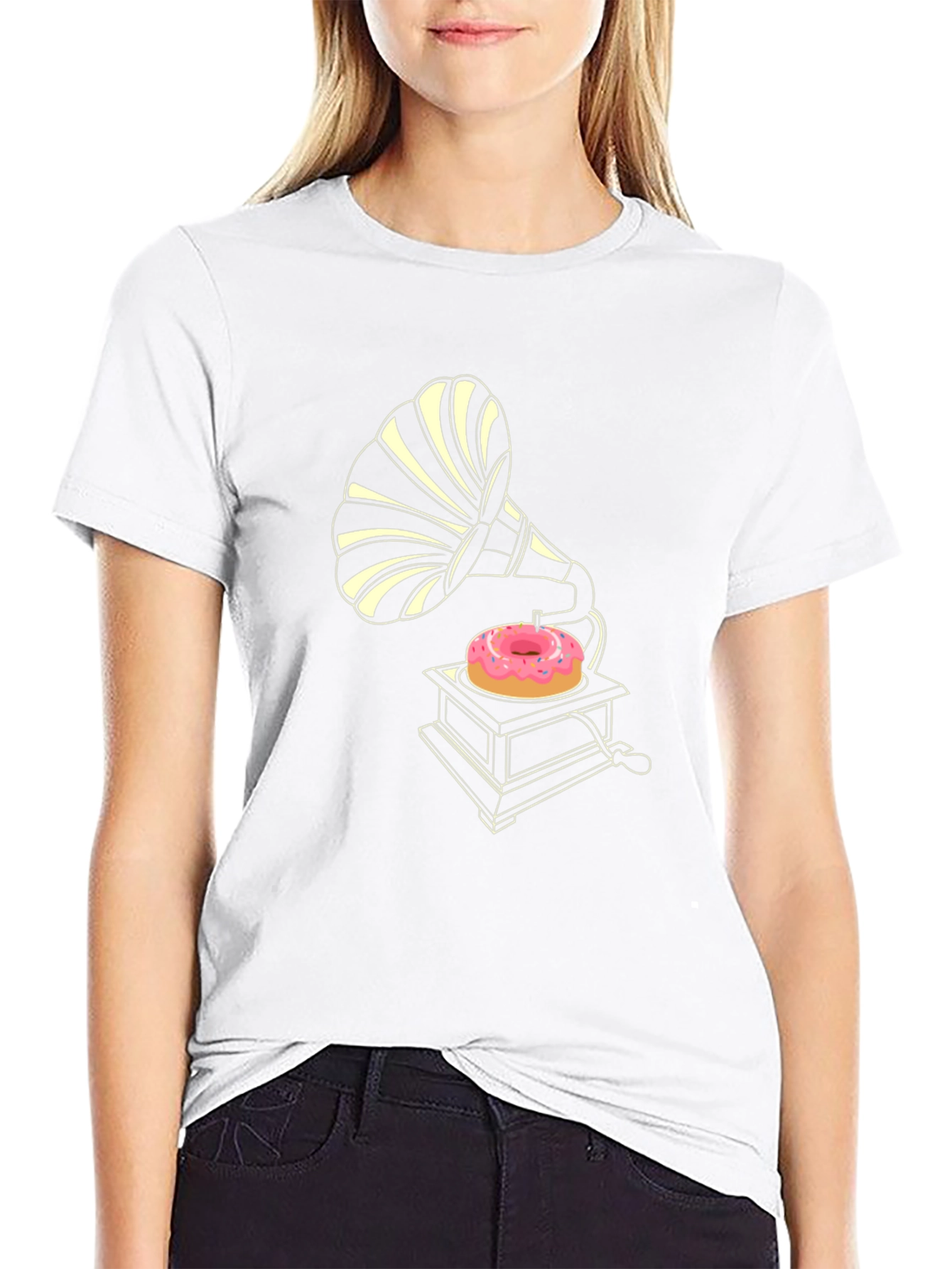 Retro Donut Gramophone Black T-Shirt