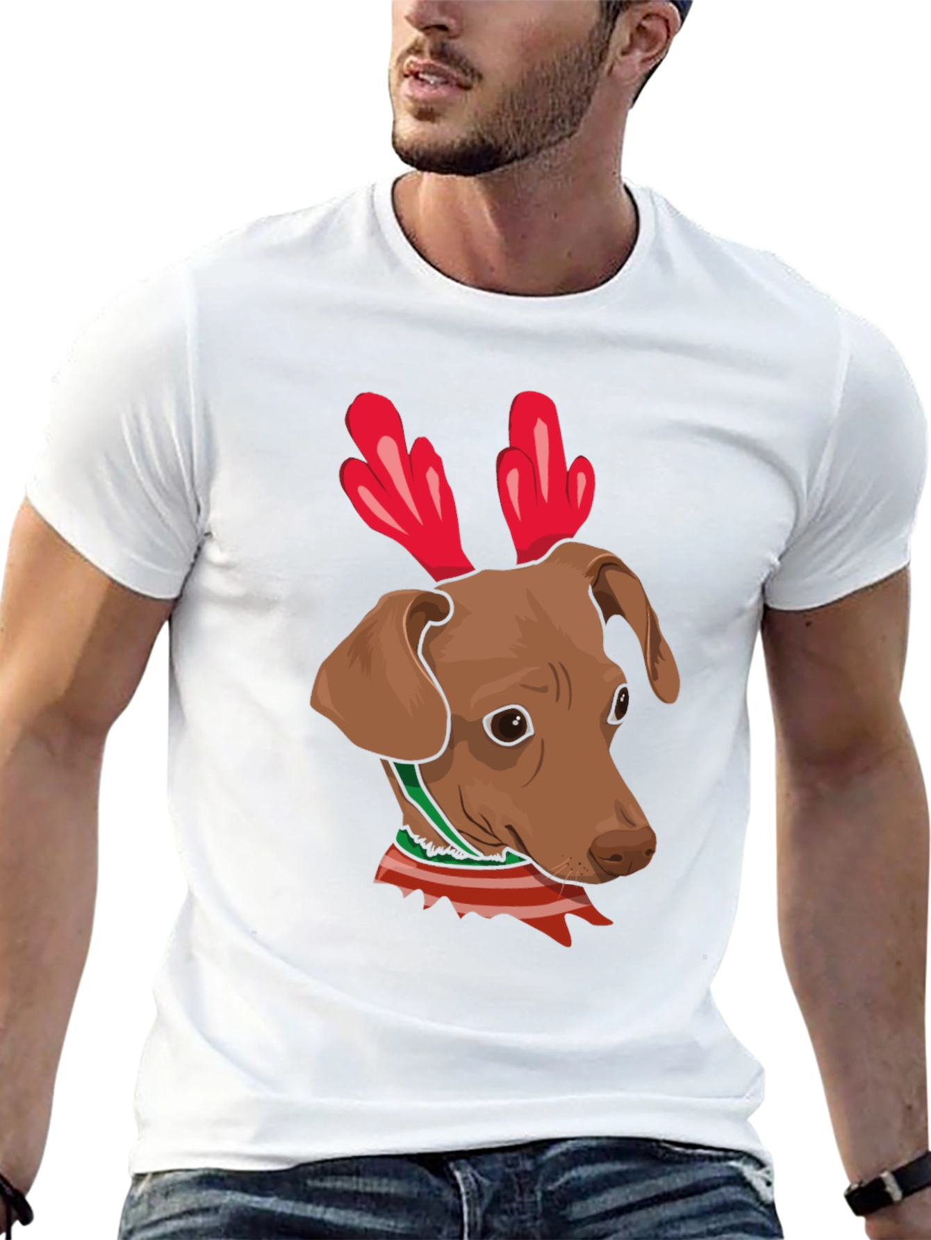 Dog Reindeer Antlers Christmas Graphic T-Shirt