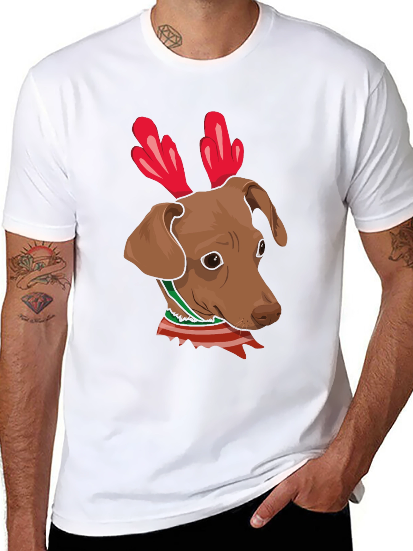 Dog Reindeer Antlers Christmas Graphic T-Shirt