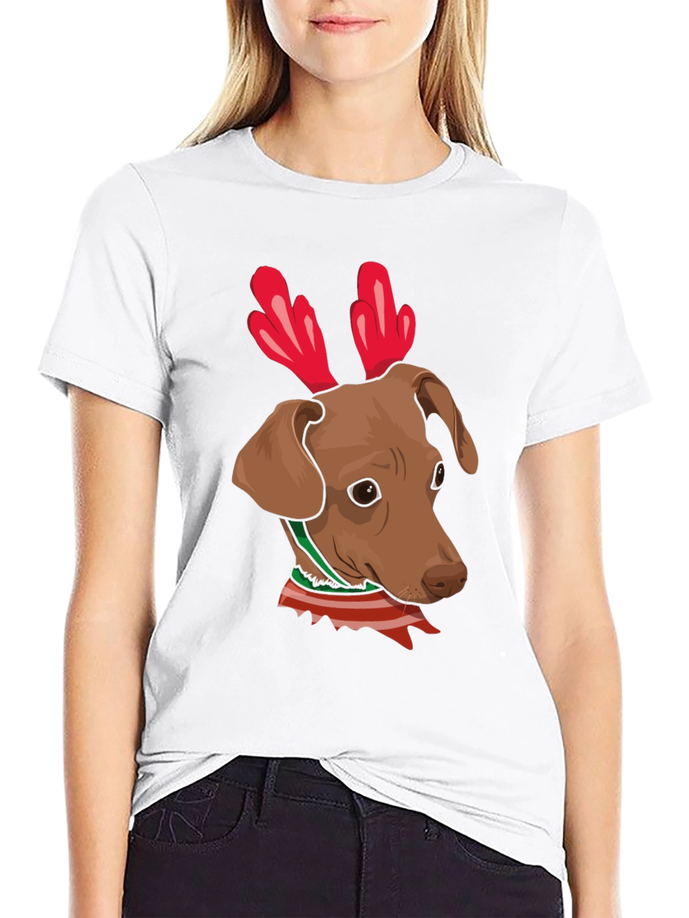 Dog Reindeer Antlers Christmas Graphic T-Shirt