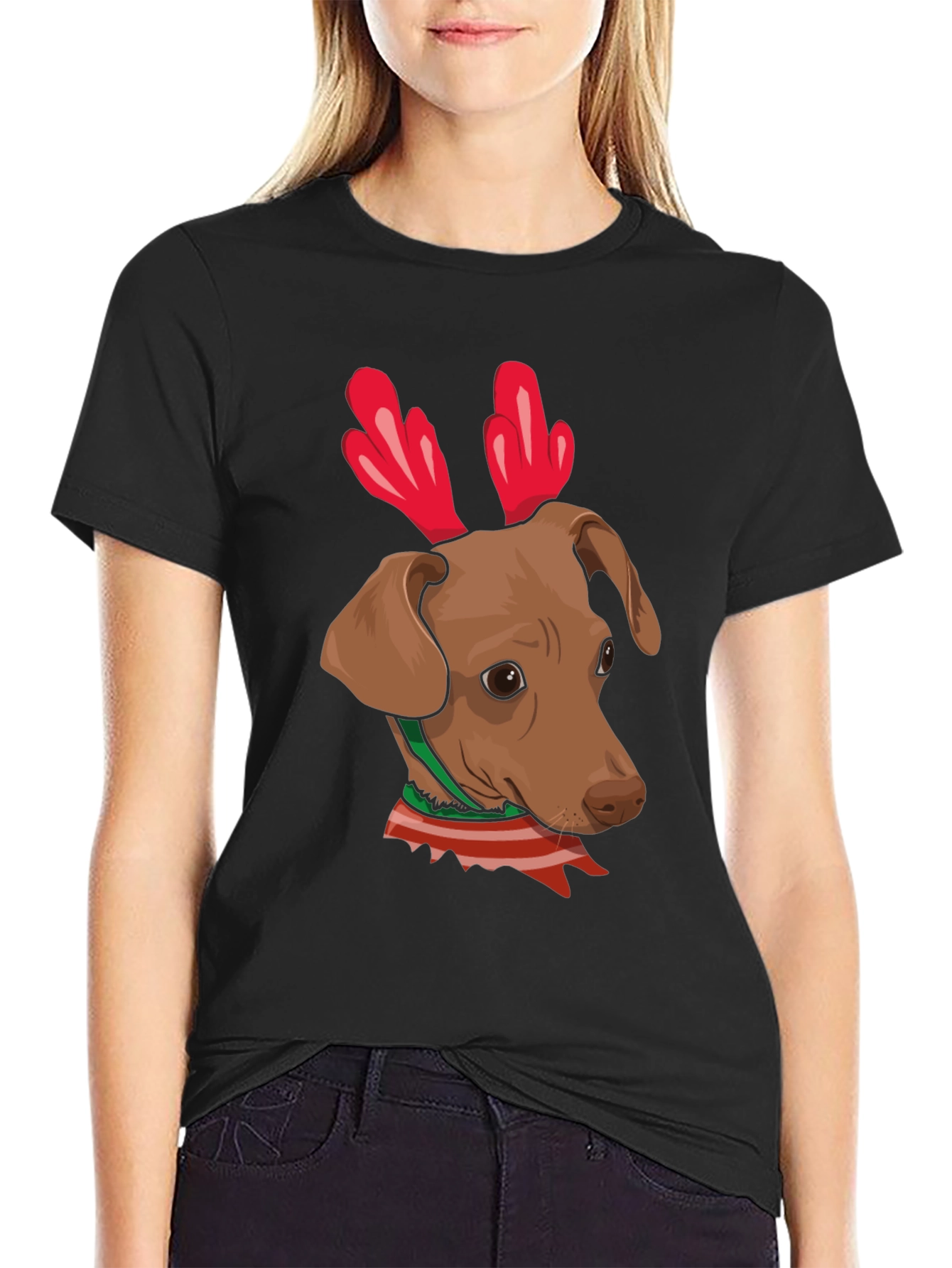 Dog Reindeer Antlers Christmas Graphic T-Shirt