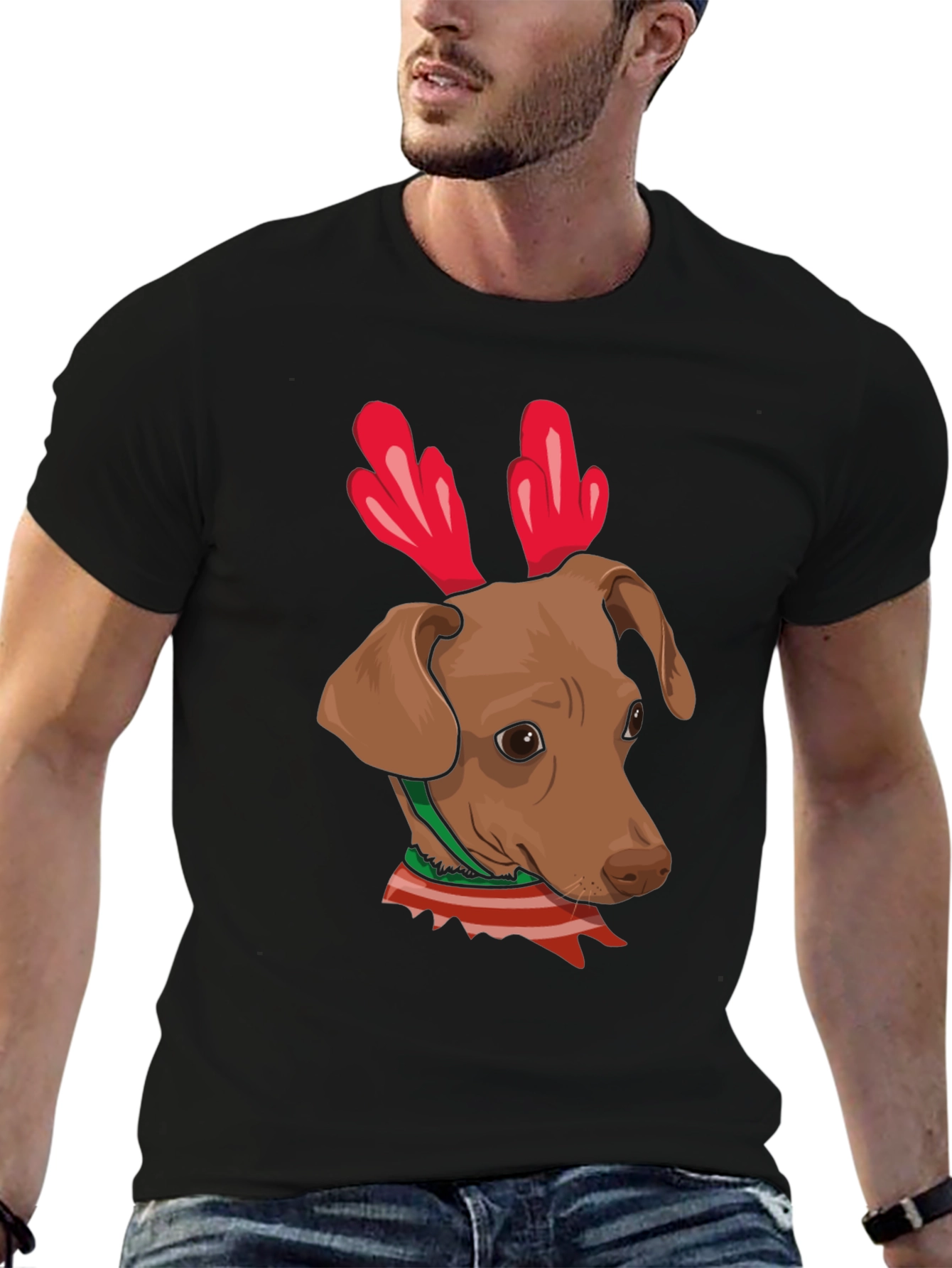 Dog Reindeer Antlers Christmas Graphic T-Shirt