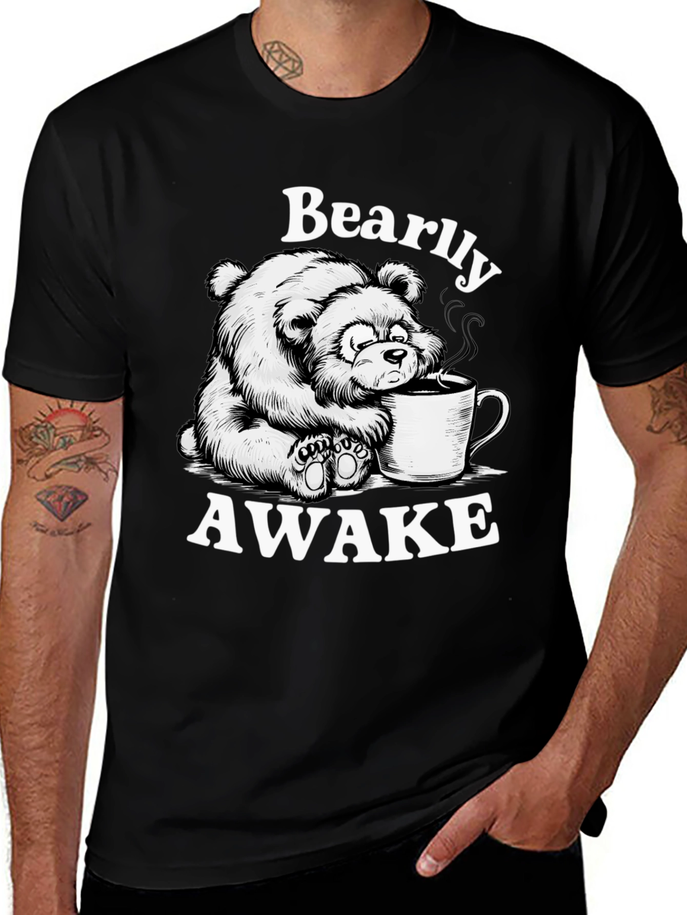 Bearly Awake T-Shirt - Cute Cartoon Bear Drinking Coffee