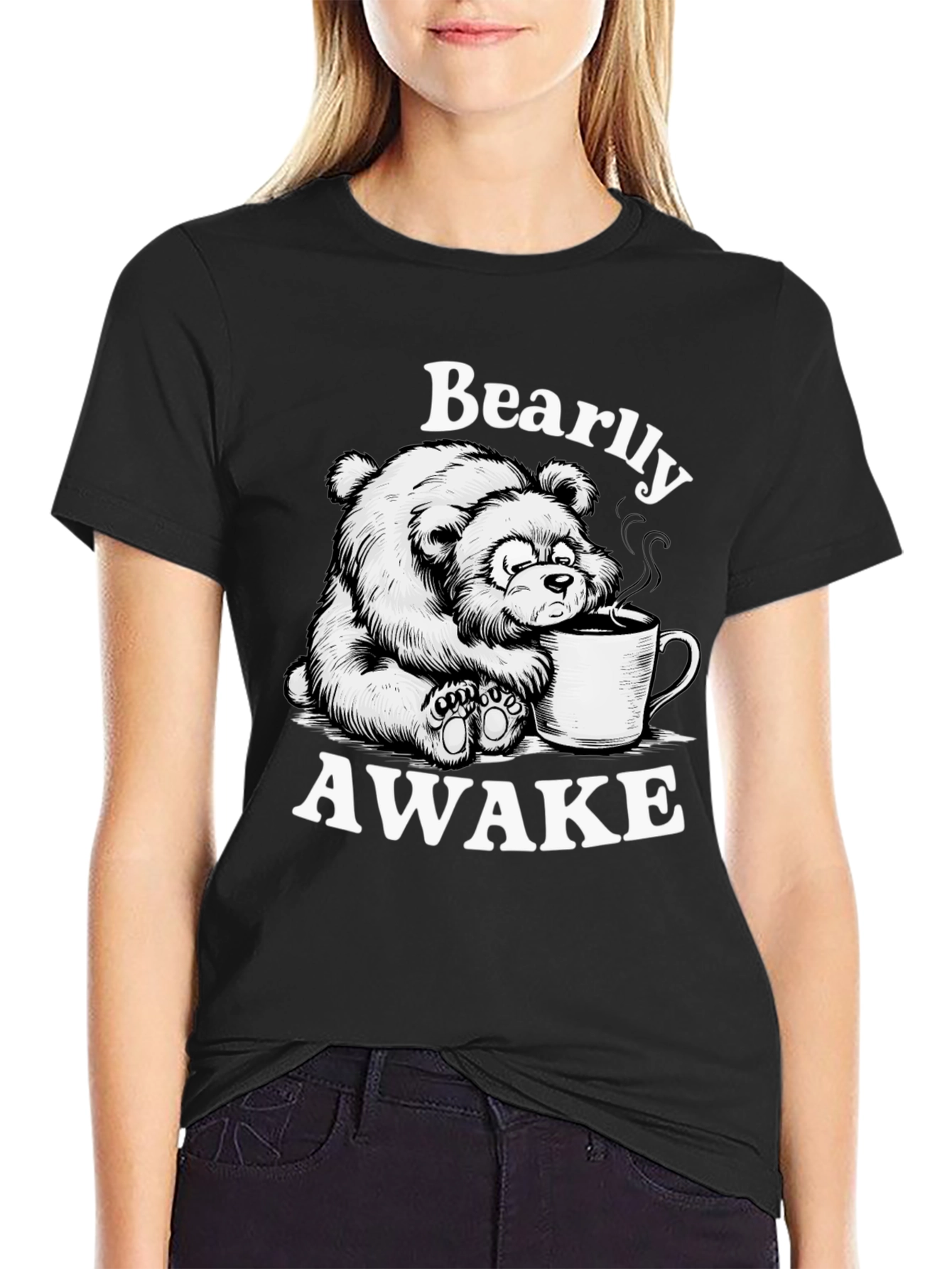 Bearly Awake T-Shirt - Cute Cartoon Bear Drinking Coffee