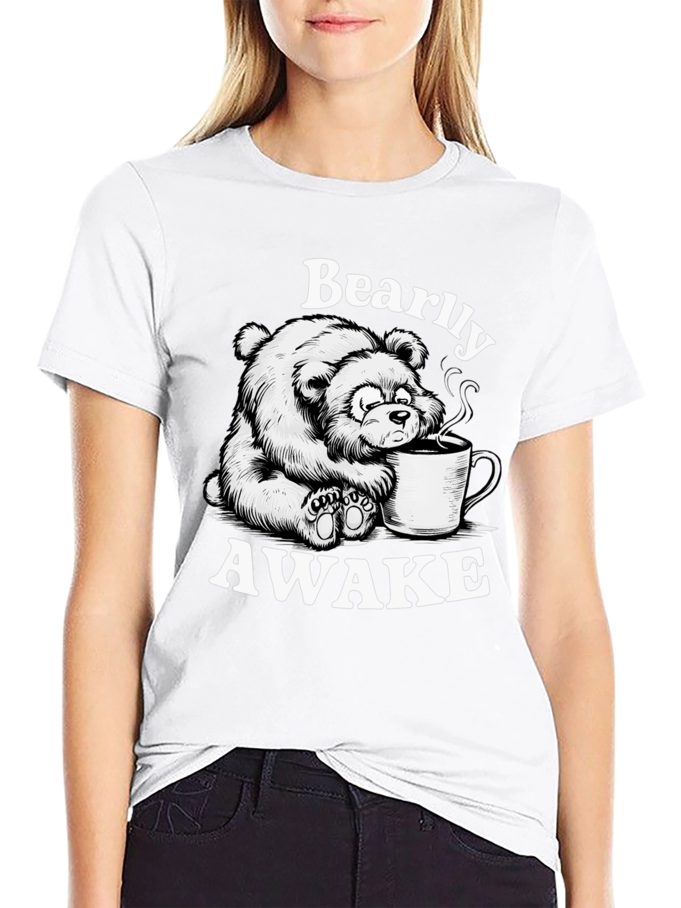 Bearly Awake T-Shirt - Cute Cartoon Bear Drinking Coffee