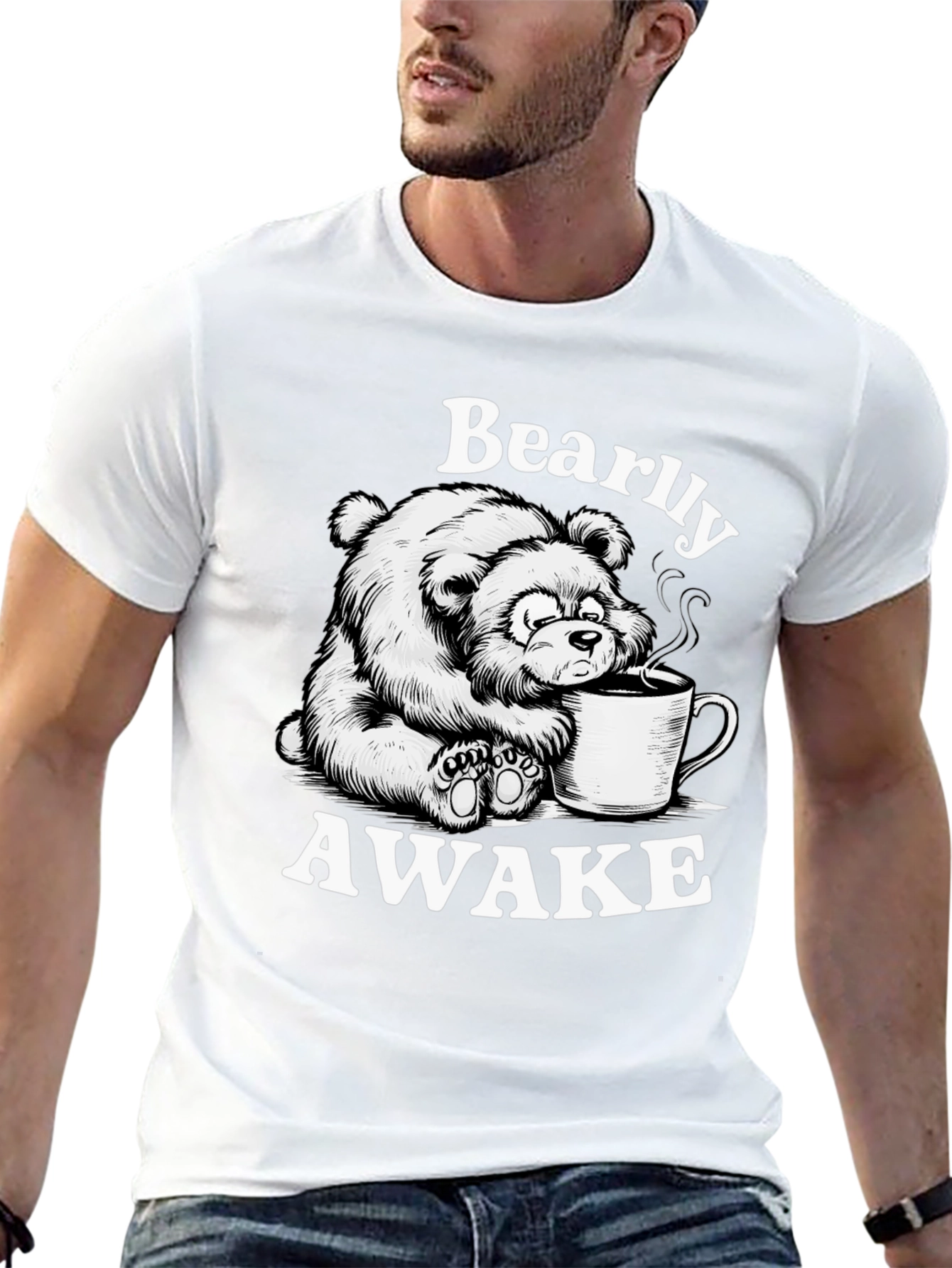 Bearly Awake T-Shirt - Cute Cartoon Bear Drinking Coffee