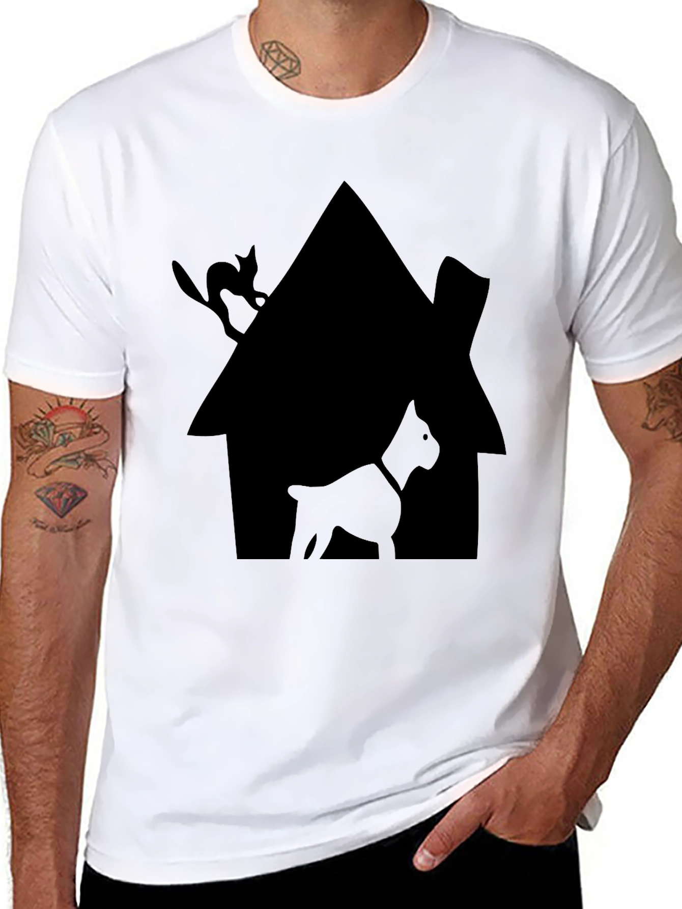 Cat & Dog House Silhouette Graphic Tee