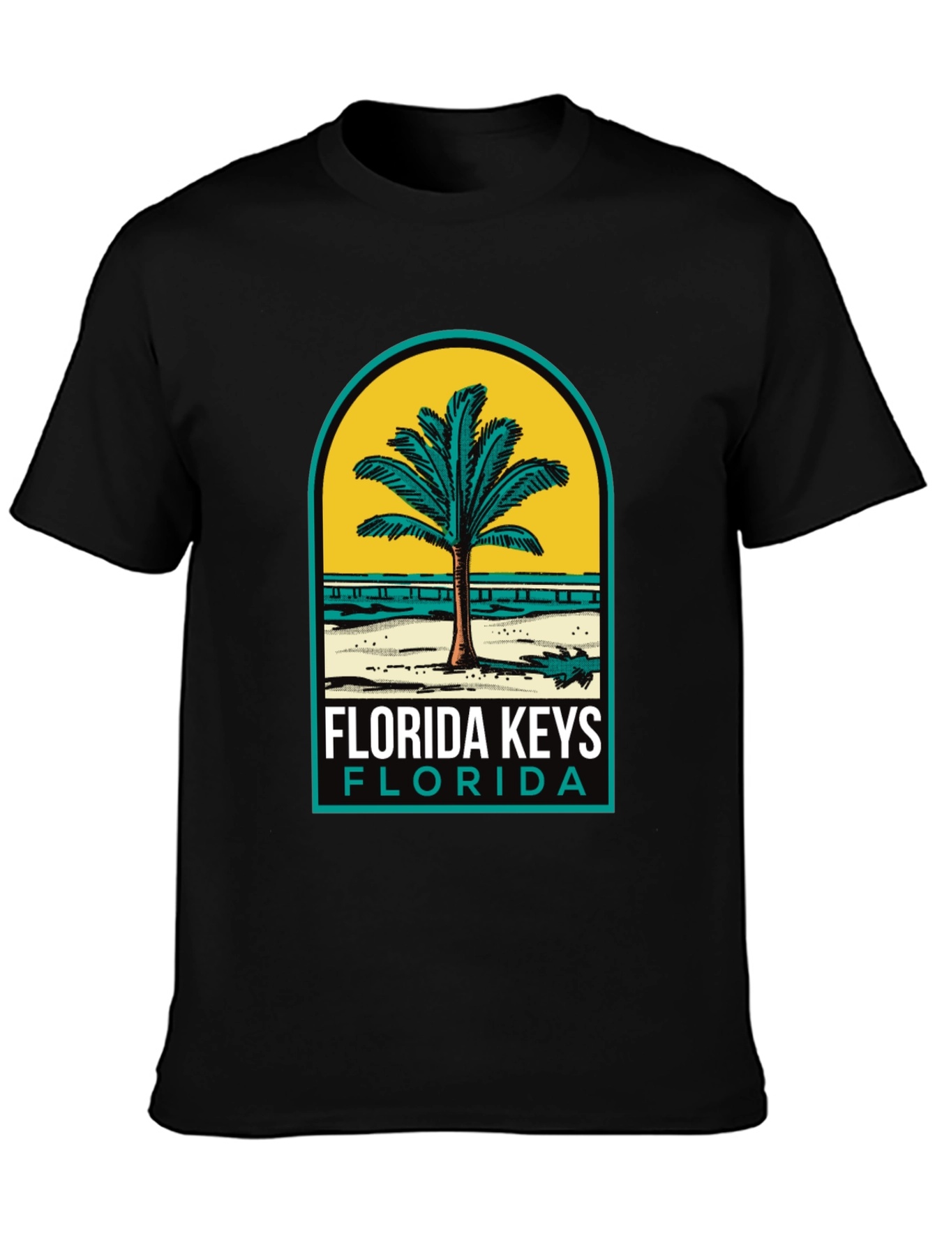 Florida Keys Black T-Shirt Palm Tree Design