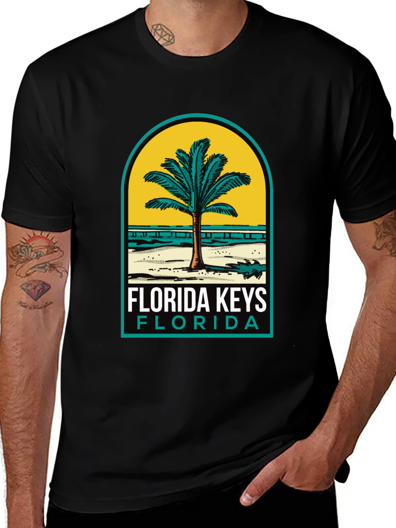 Florida Keys Black T-Shirt Palm Tree Design