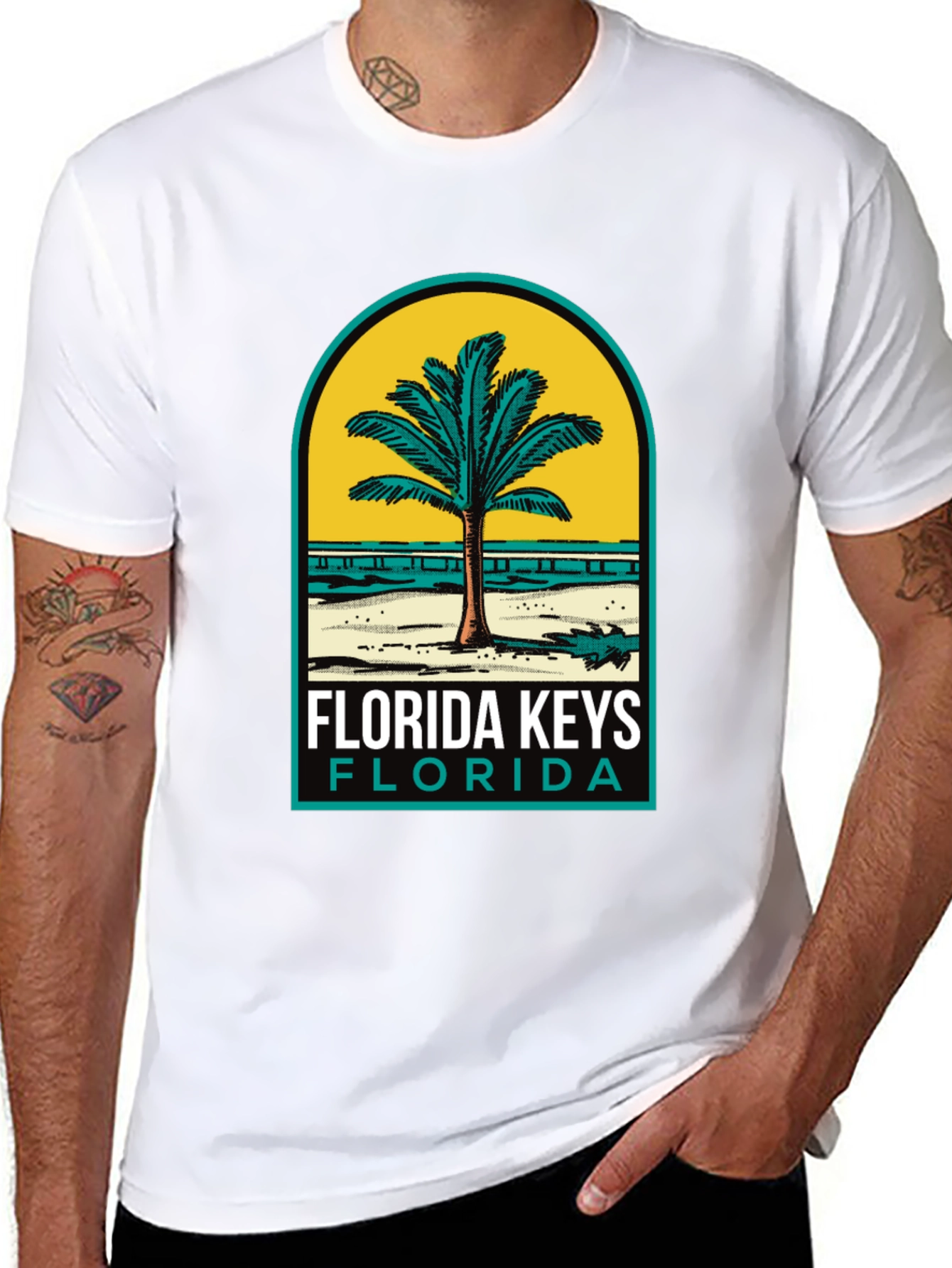 Florida Keys Black T-Shirt Palm Tree Design