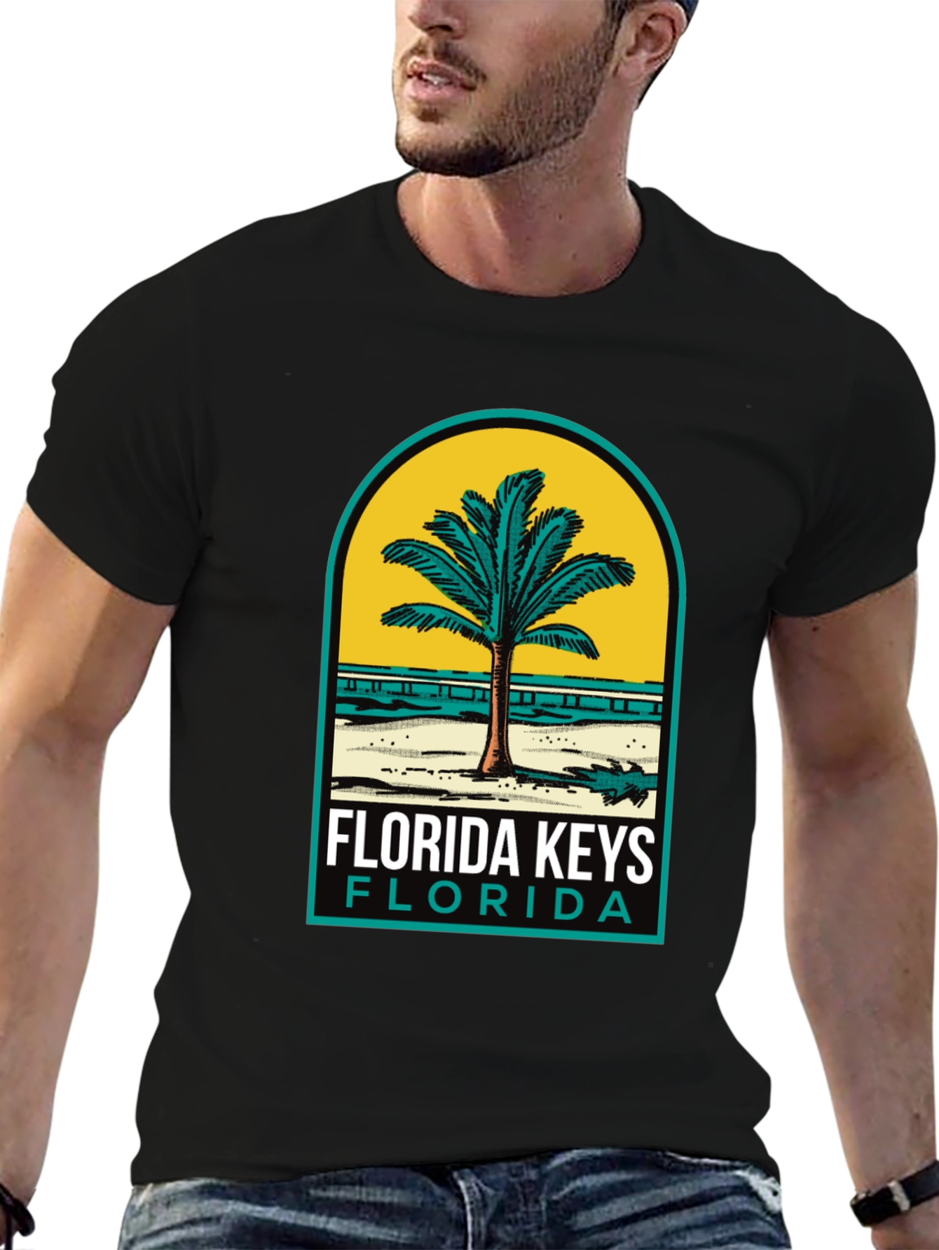 Florida Keys Black T-Shirt Palm Tree Design