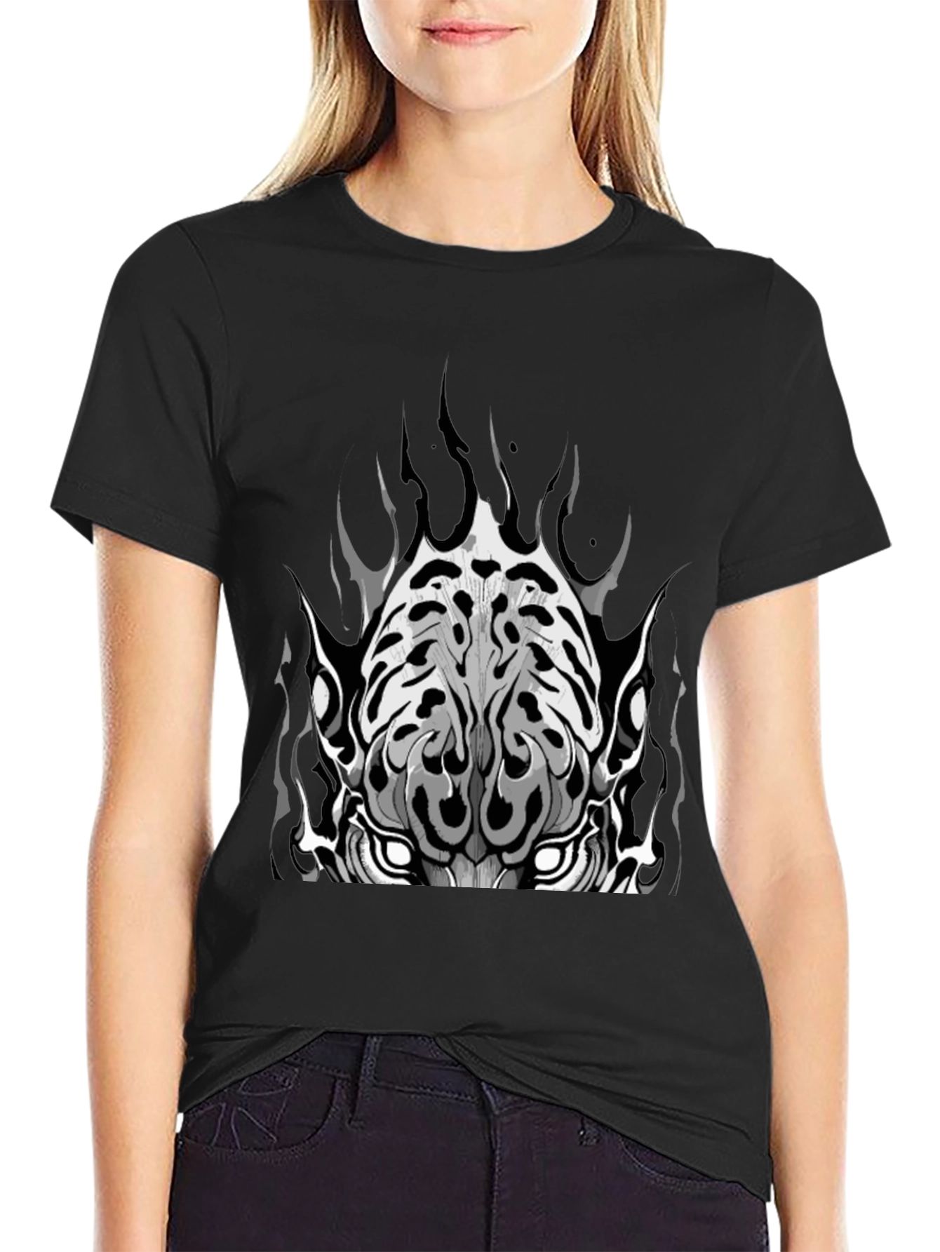 Black Graphic Tee - Tiger Face Design