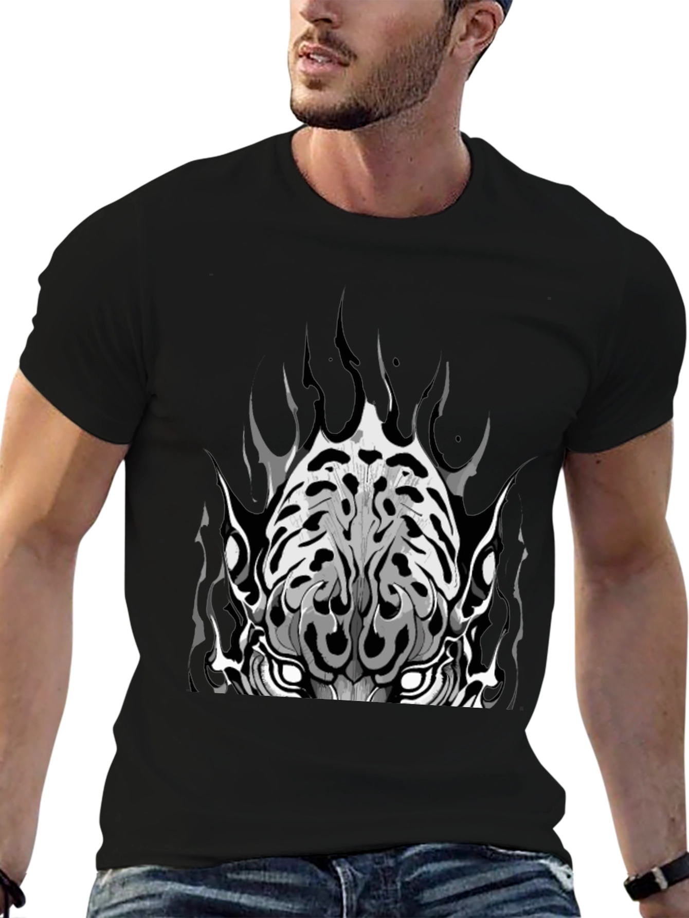 Black Graphic Tee - Tiger Face Design