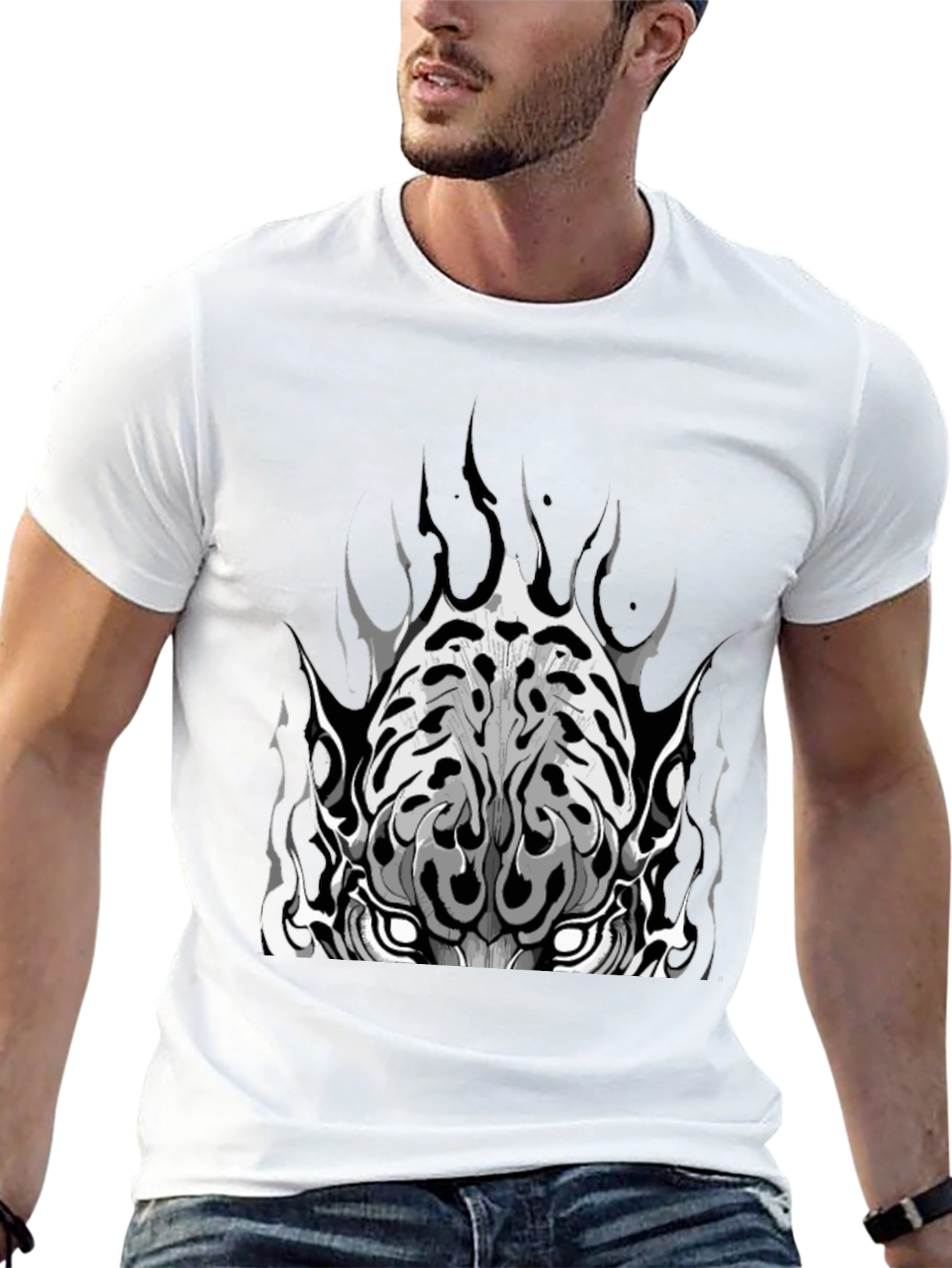 Black Graphic Tee - Tiger Face Design