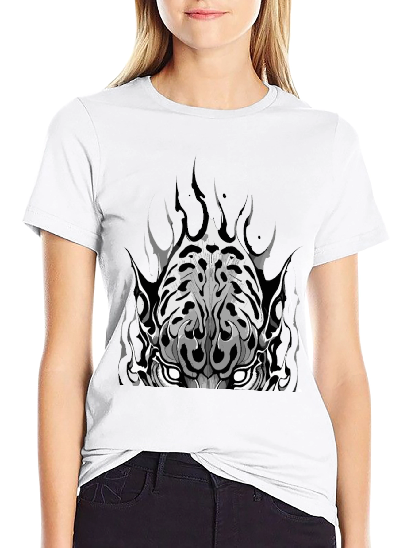 Black Graphic Tee - Tiger Face Design