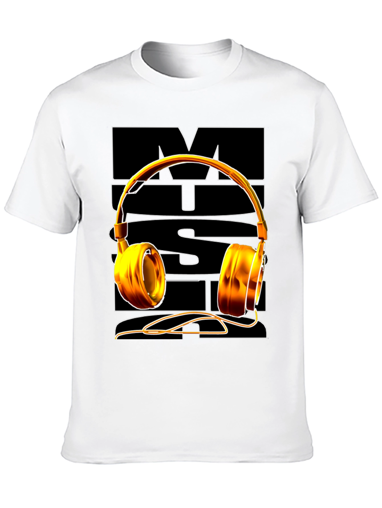 Music Lover Graphic Tee - Golden Headphones Design