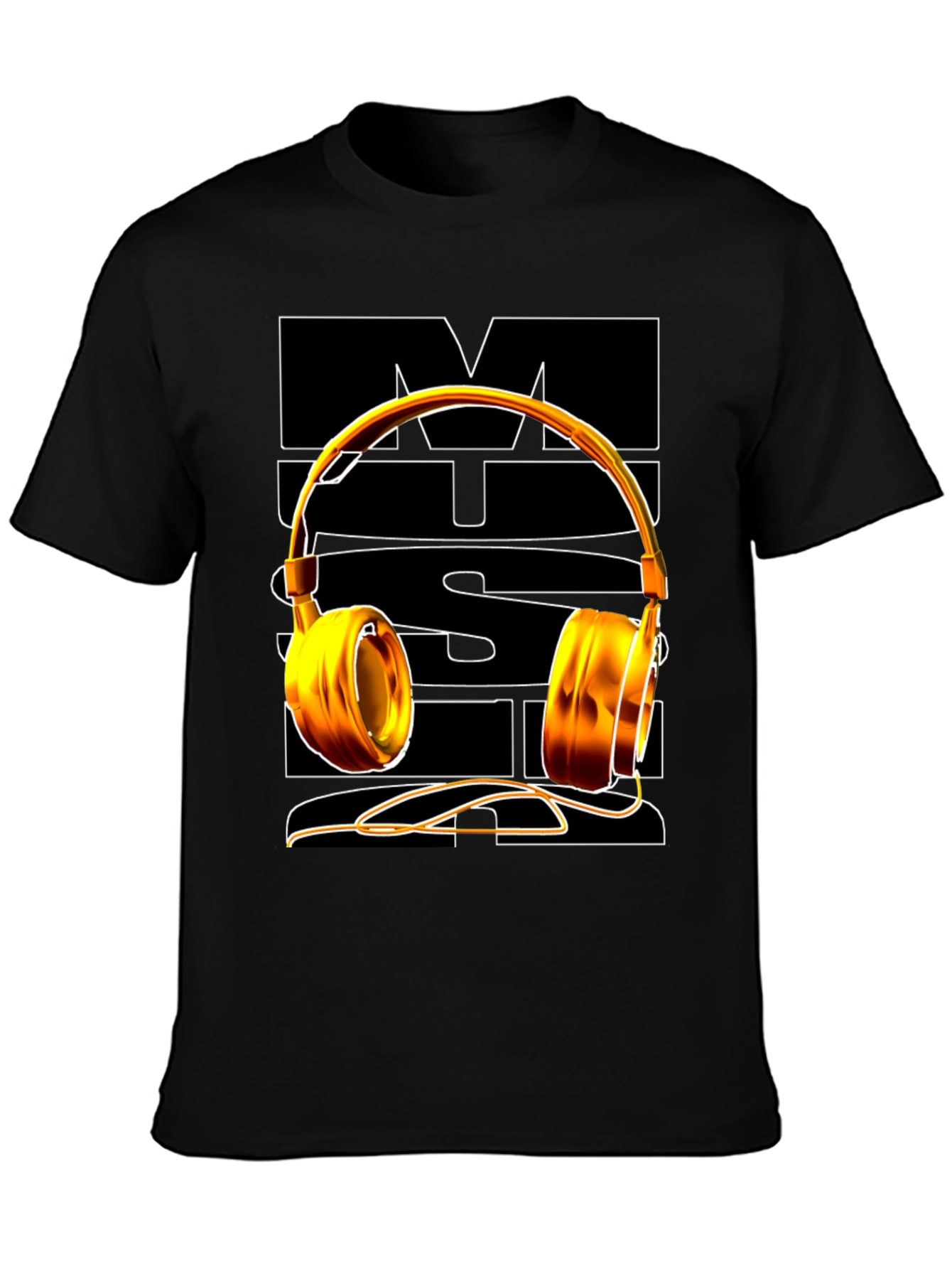 Music Lover Graphic Tee - Golden Headphones Design