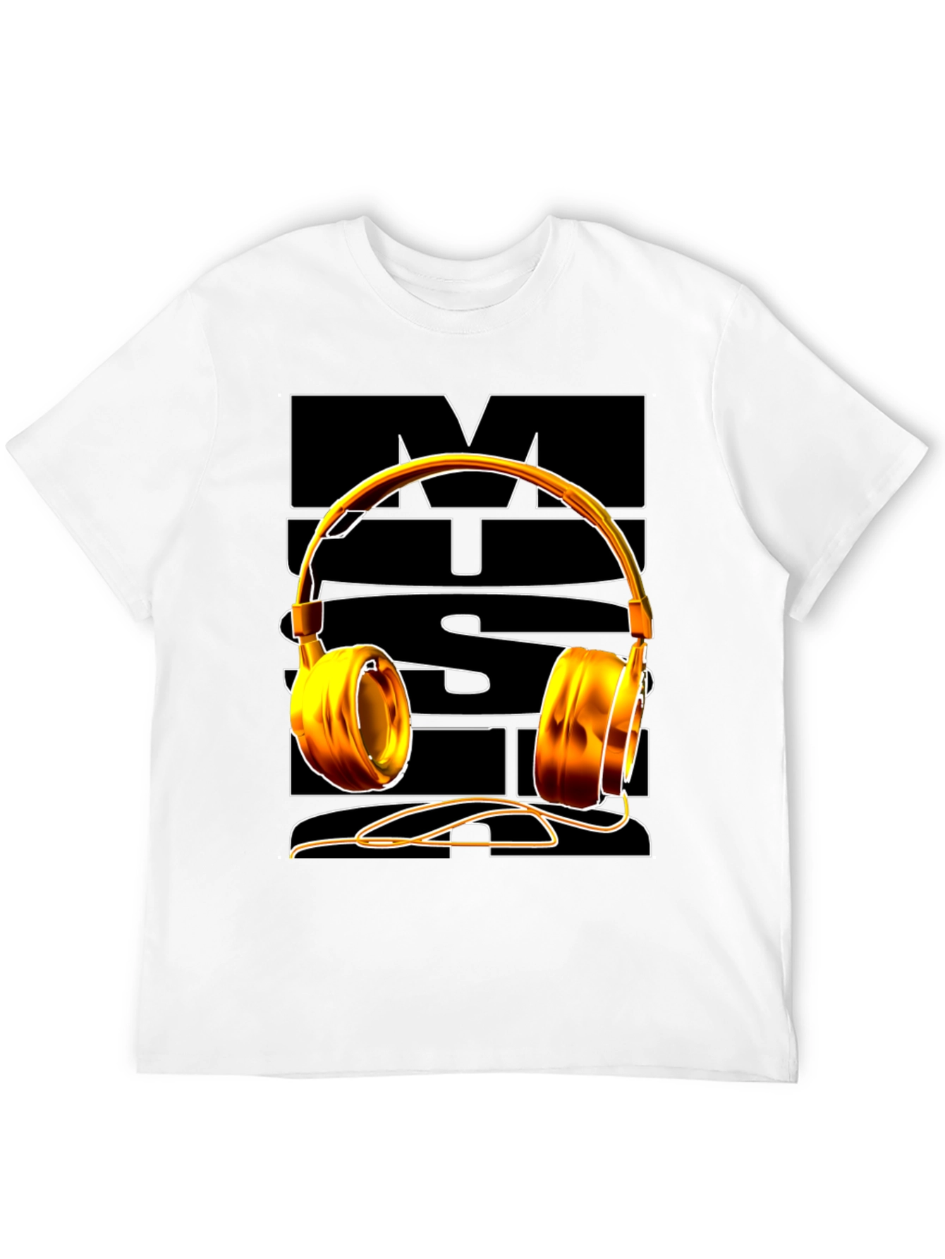 Music Lover Graphic Tee - Golden Headphones Design
