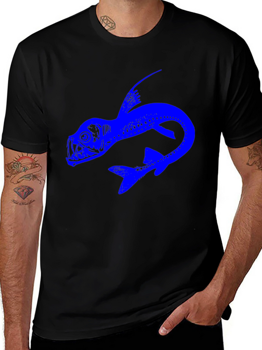 Blue Fish Graphic Black T-Shirt