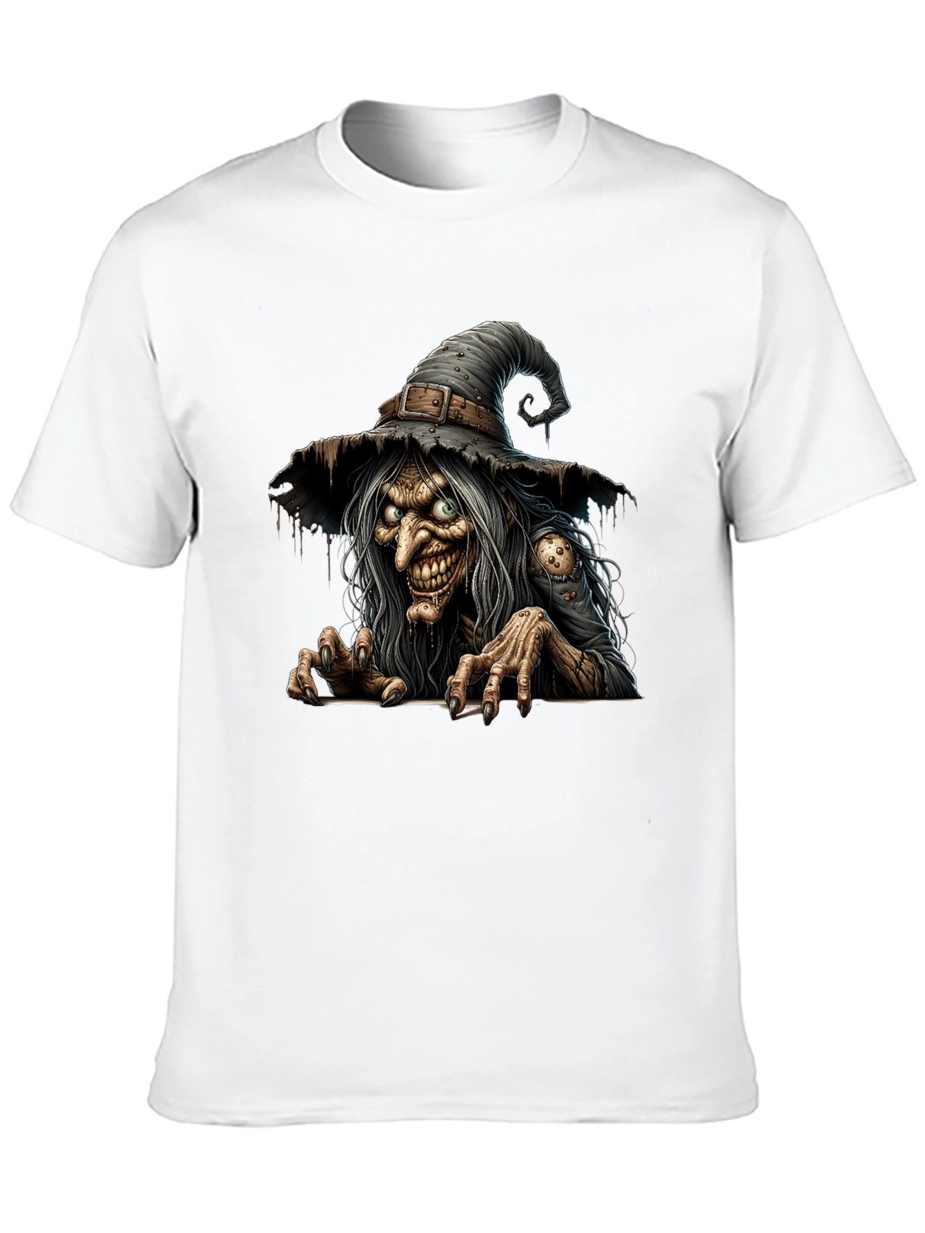 Creepy Witch Graphic Print Black T-Shirt