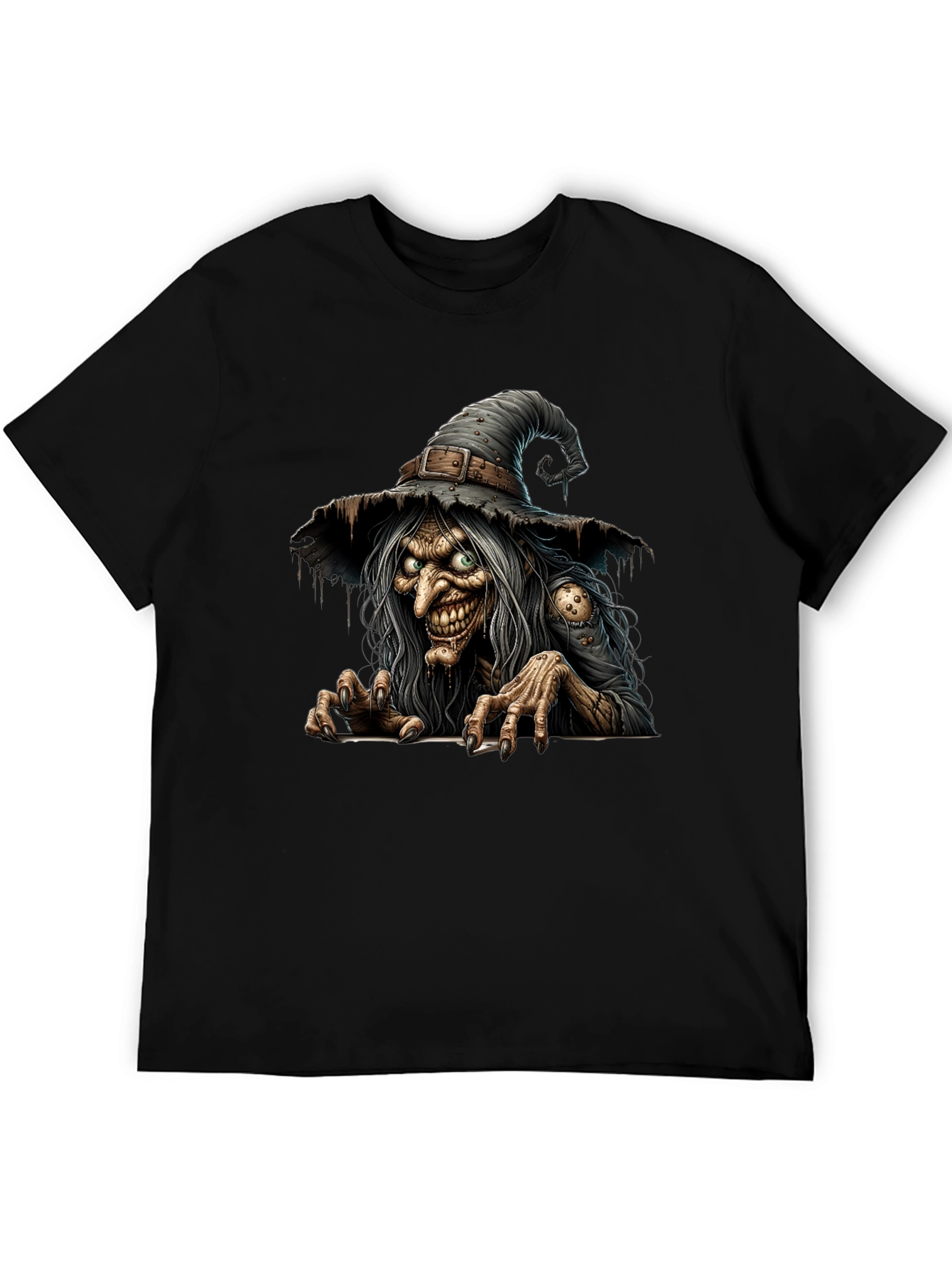 Creepy Witch Graphic Print Black T-Shirt
