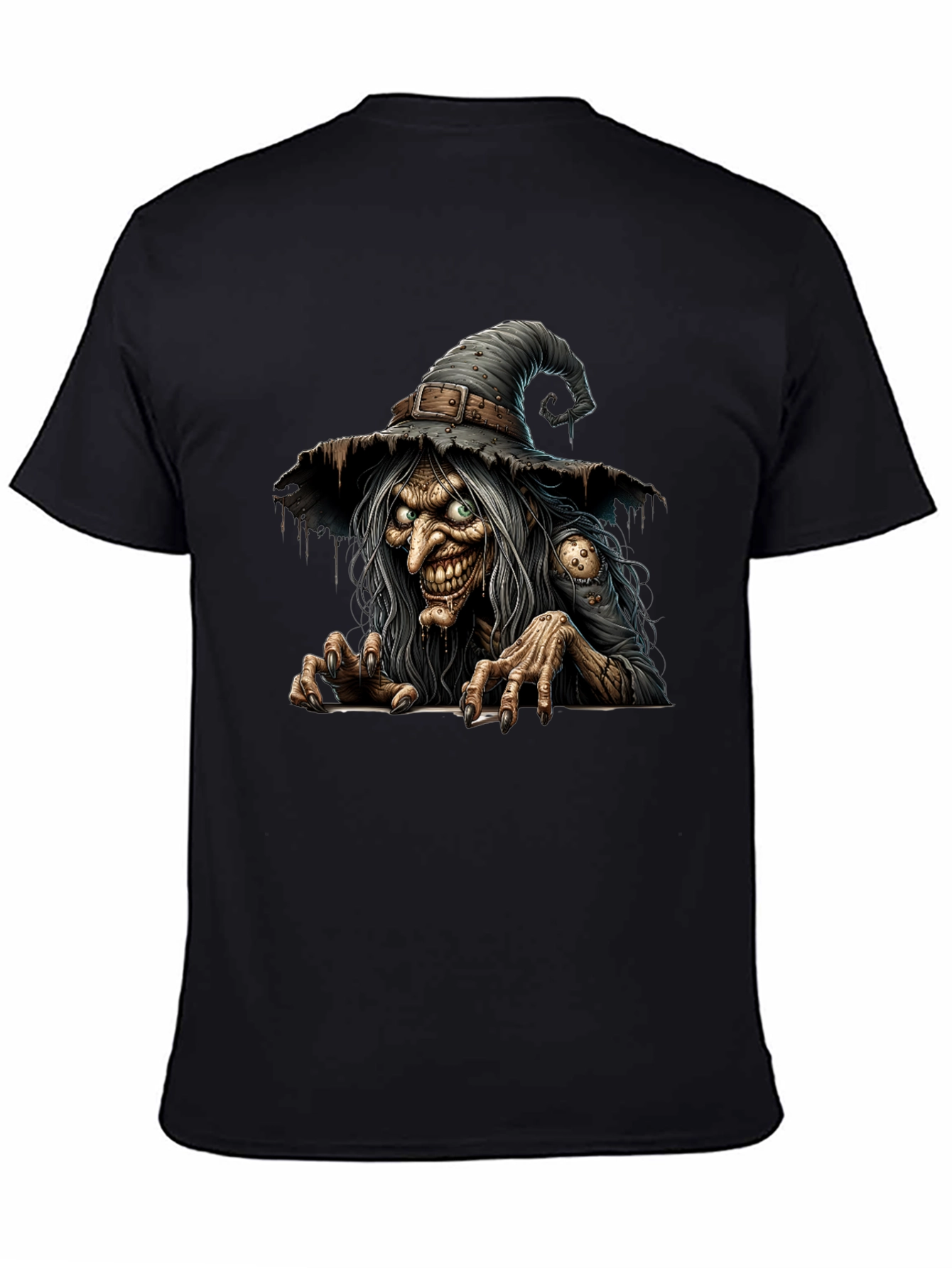 Creepy Witch Graphic Print Black T-Shirt