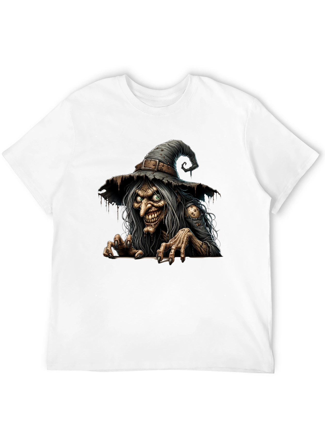 Creepy Witch Graphic Print Black T-Shirt