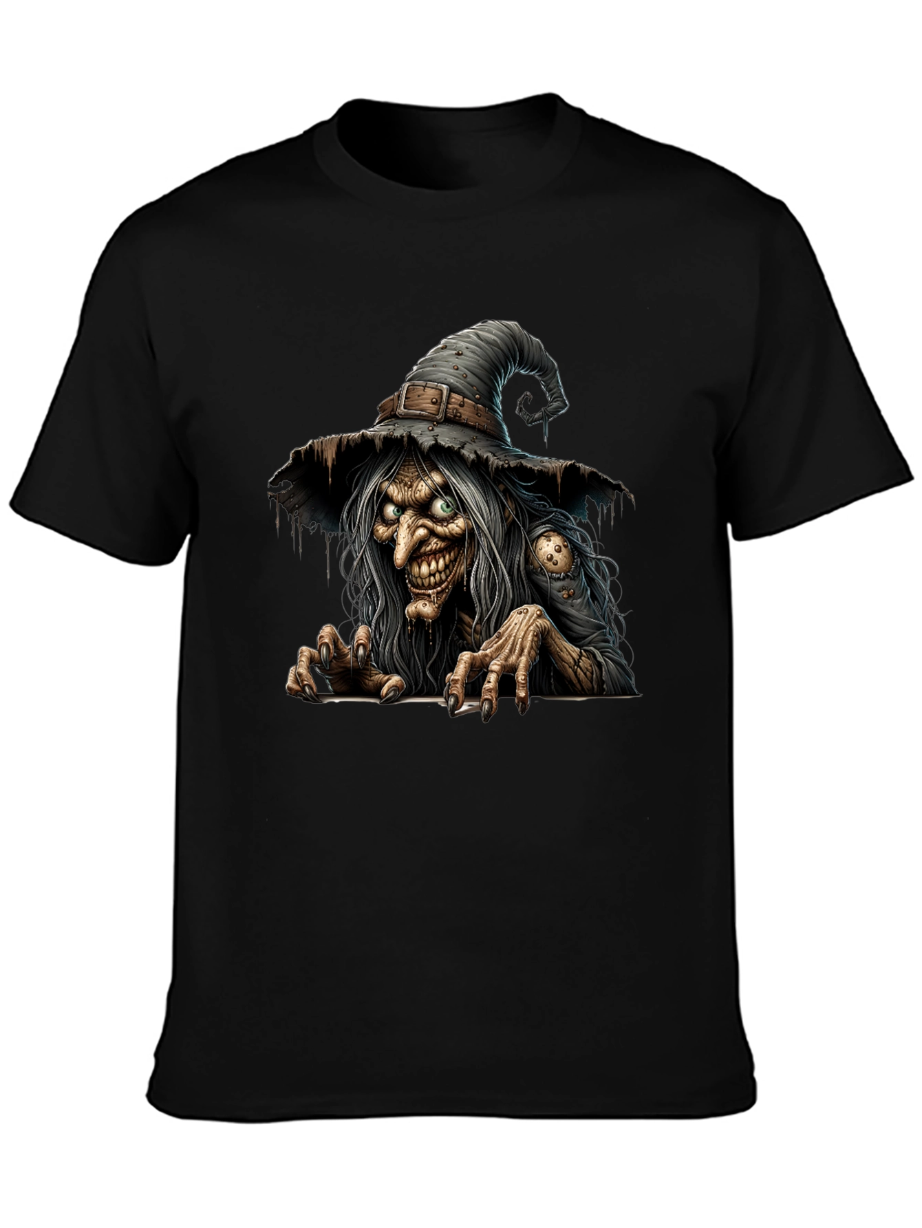 Creepy Witch Graphic Print Black T-Shirt