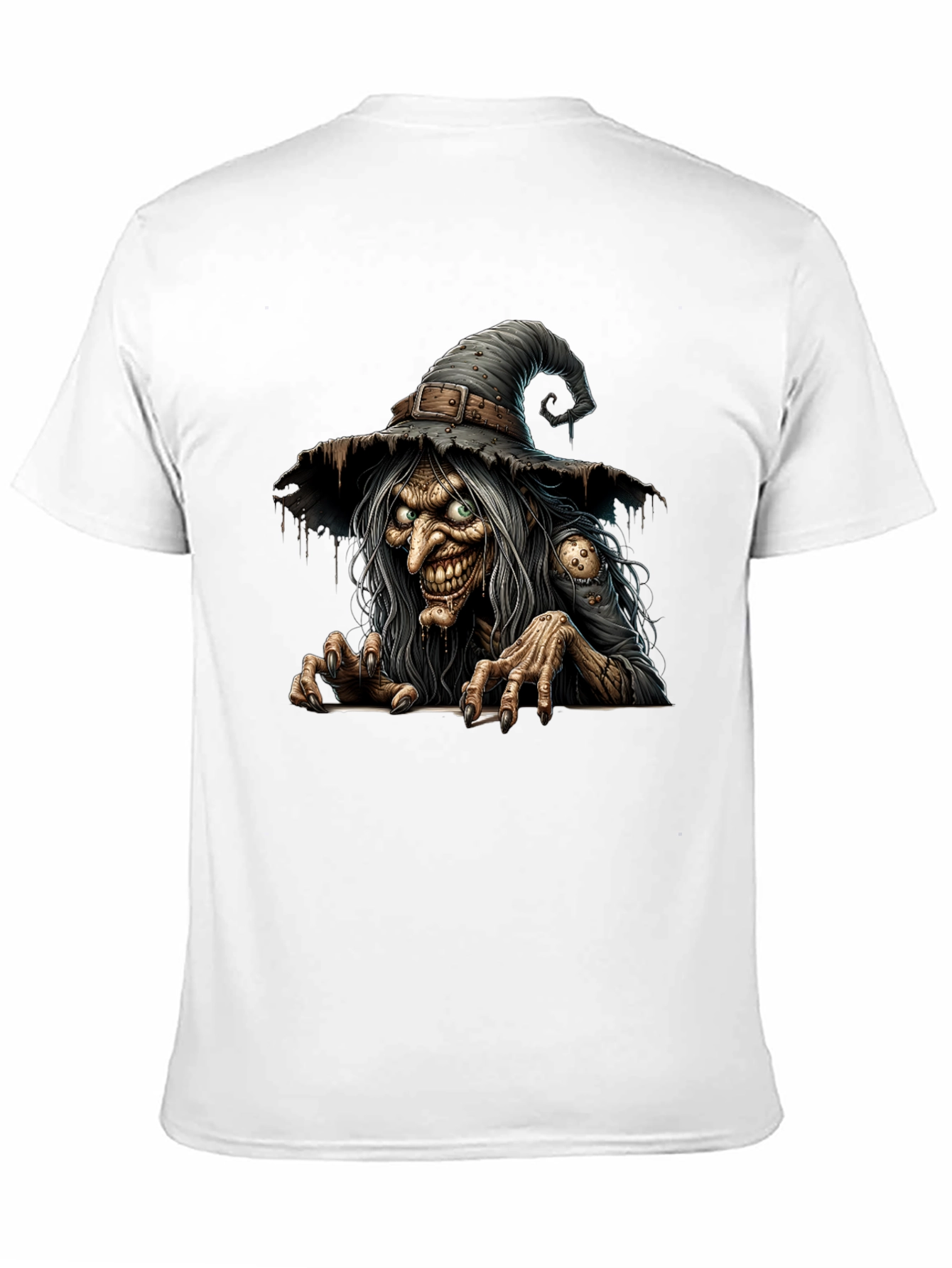 Creepy Witch Graphic Print Black T-Shirt