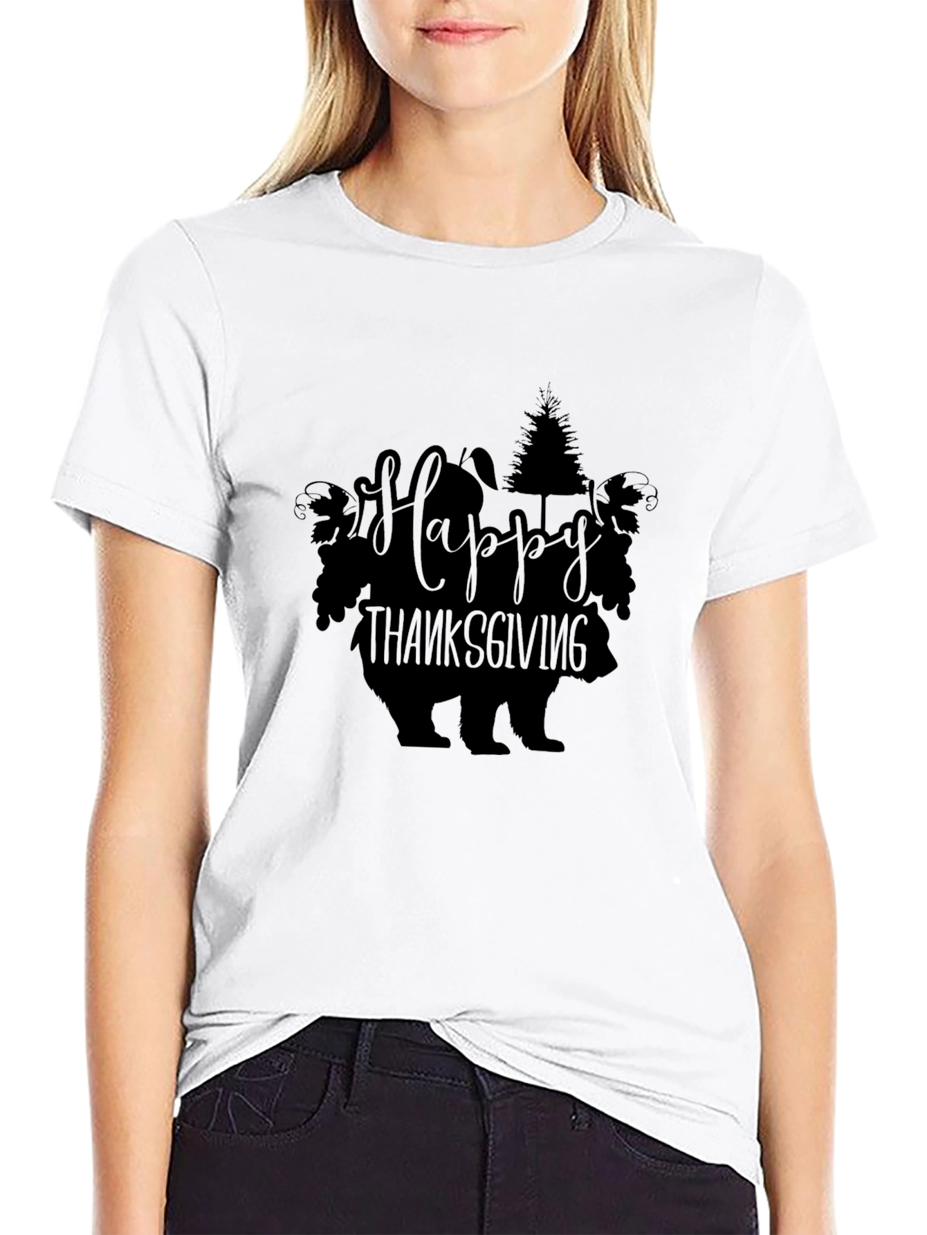 Happy Thanksgiving Bear T-Shirt Black