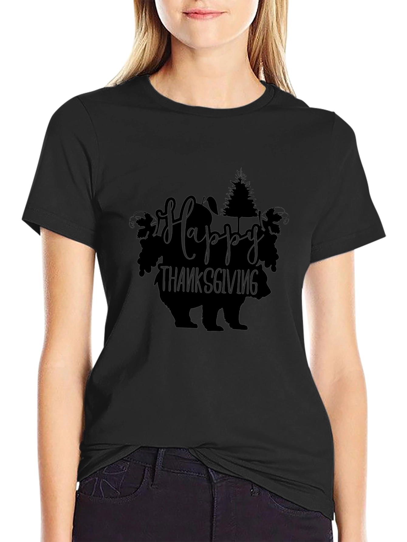 Happy Thanksgiving Bear T-Shirt Black