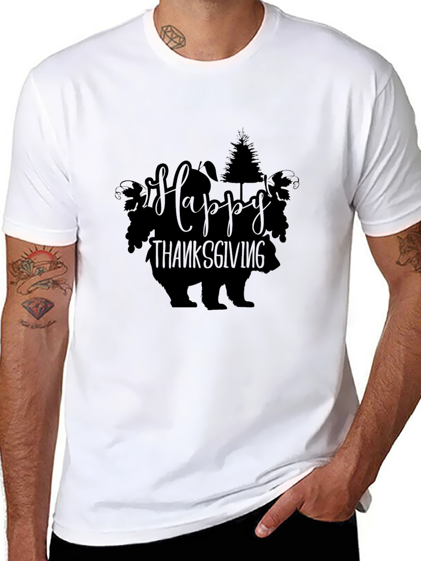 Happy Thanksgiving Bear T-Shirt Black