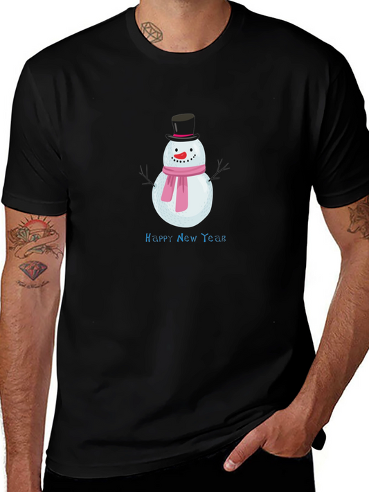 Happy New Year Snowman Black T-Shirt