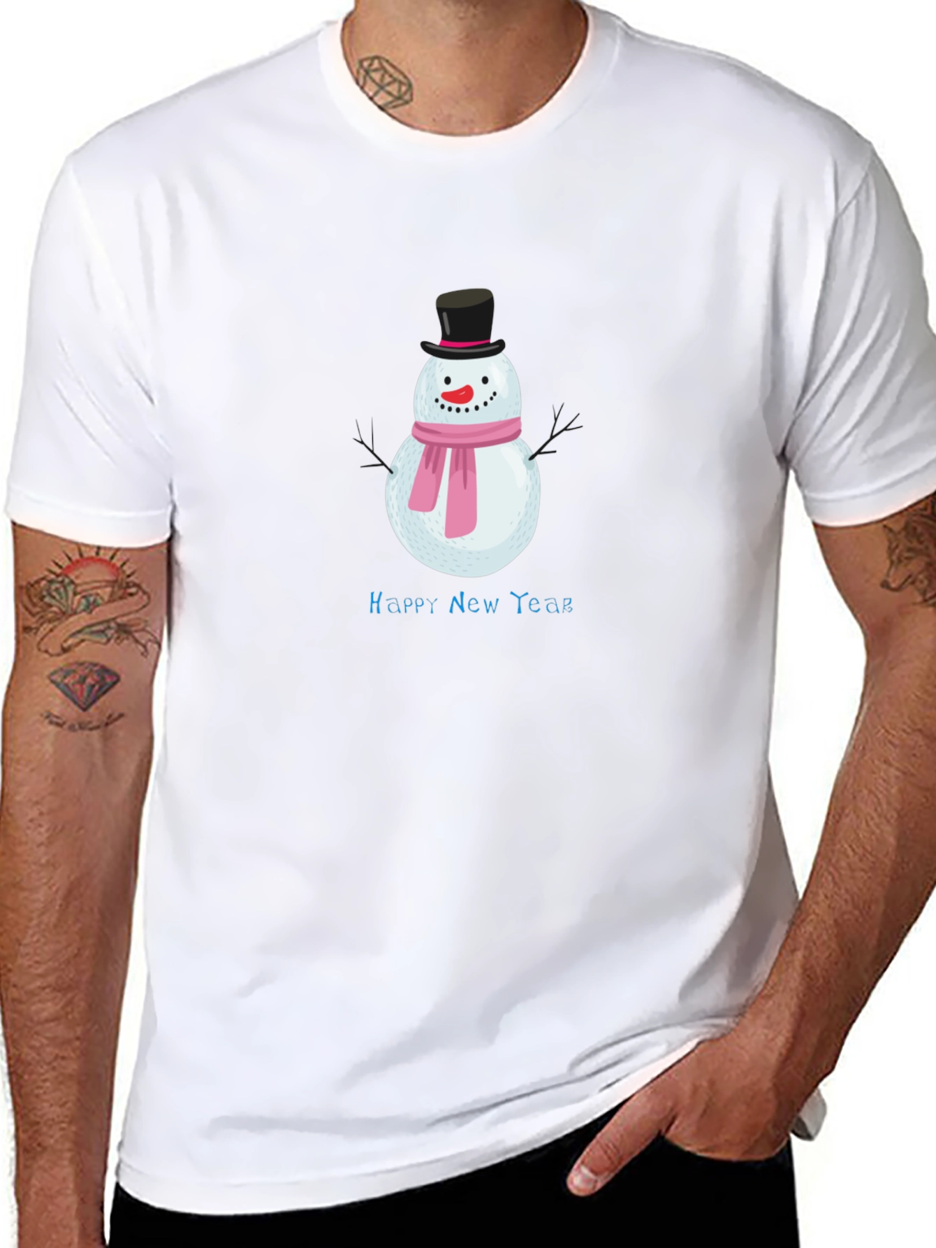 Happy New Year Snowman Black T-Shirt