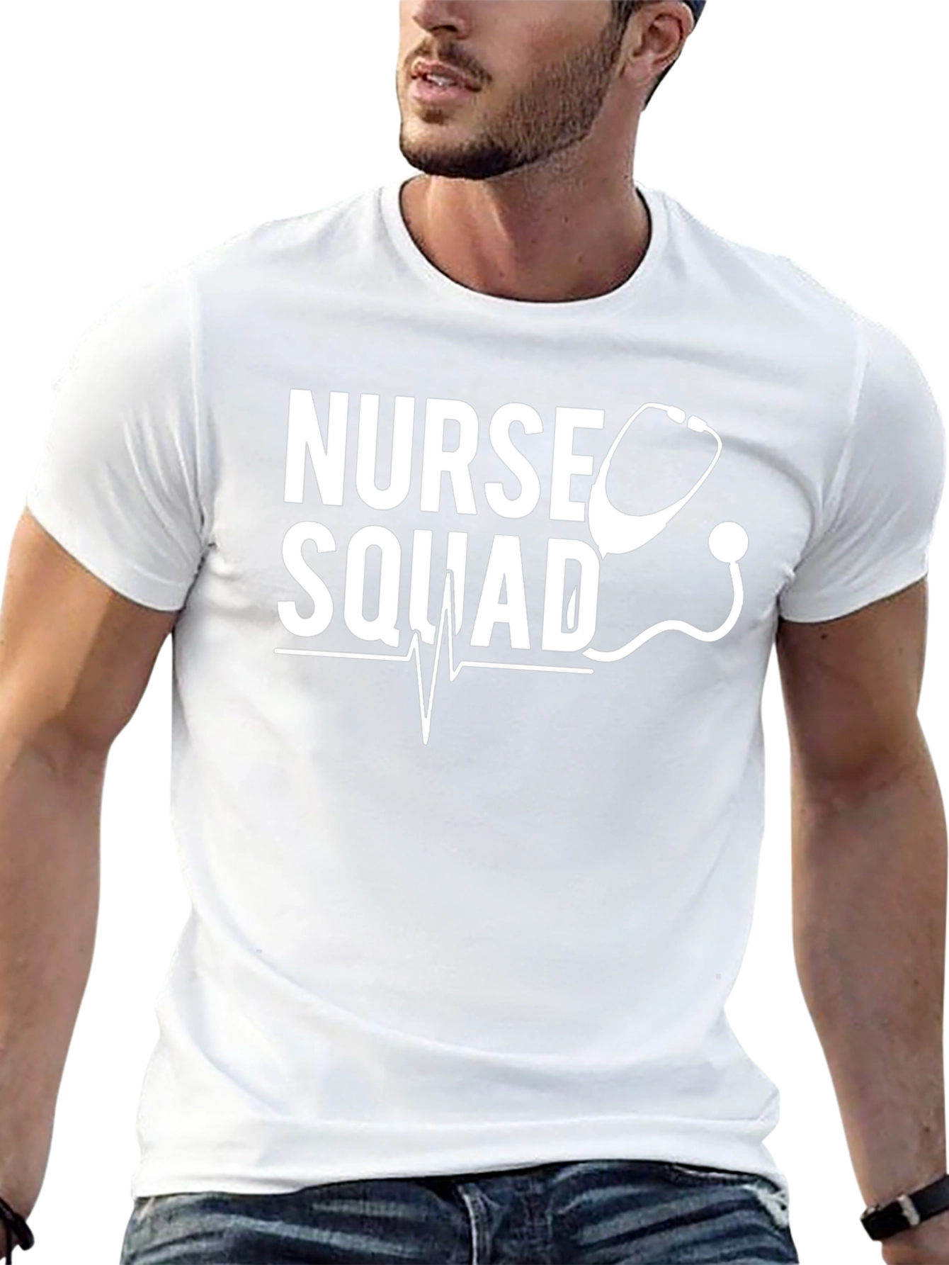 Nurse Squad Black T-Shirt with Stethoscope Design