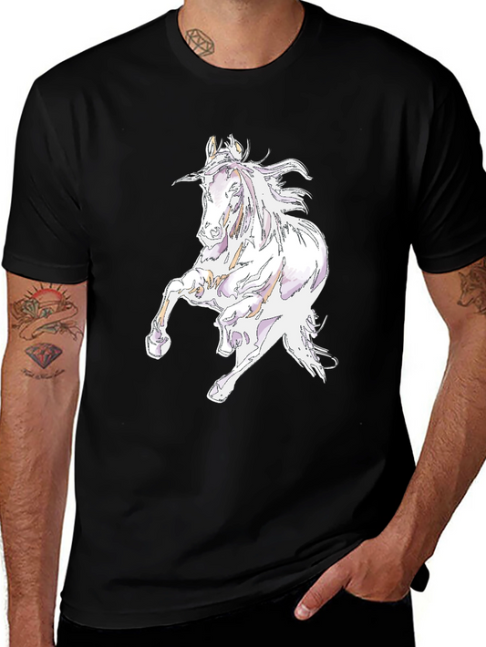 Horse Graphic Tee - Black Cotton Blend Casual Shirt