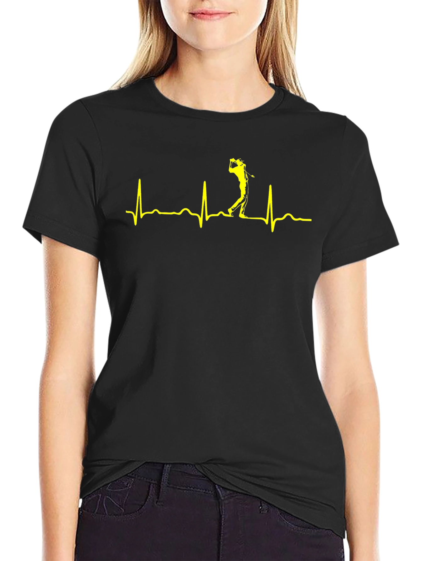 Golf Heartbeat T-Shirt - Black