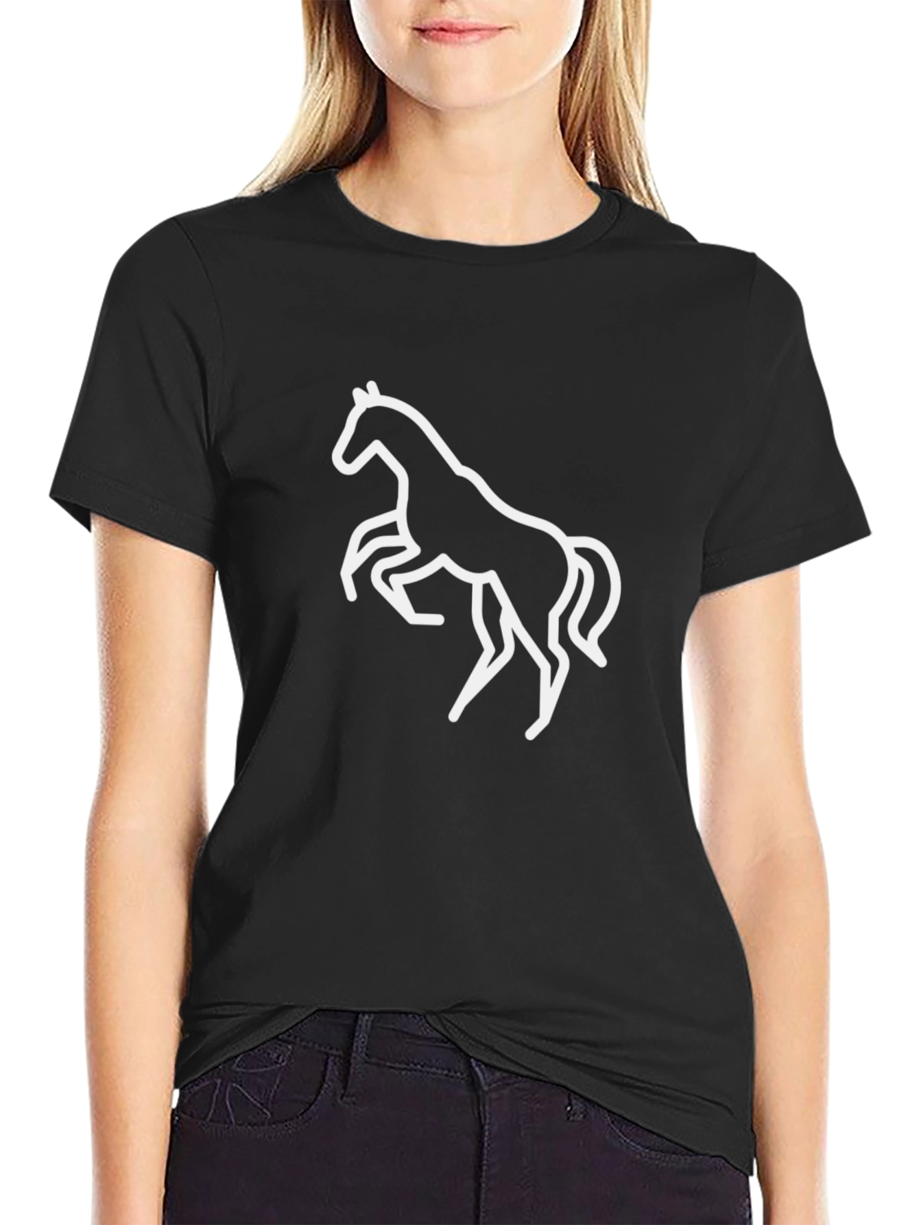 Black Tee with White Horse Graphic