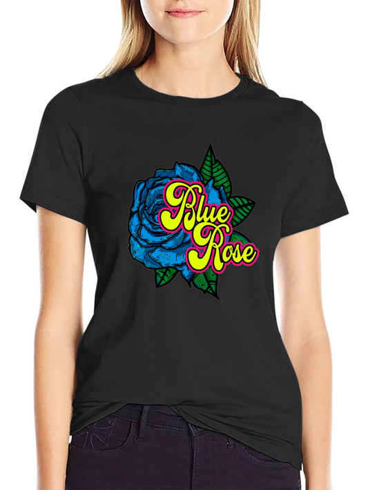 Blue Rose Graphic Black T-Shirt - Cool Floral Tee