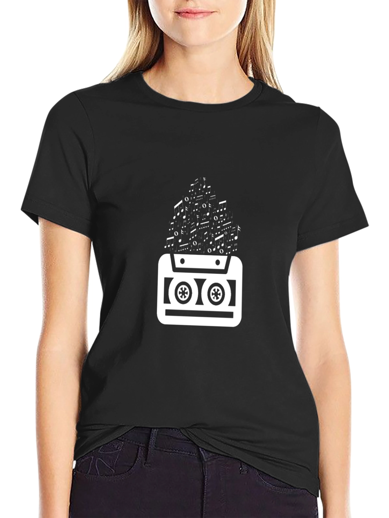Retro Cassette Music T-Shirt - Black